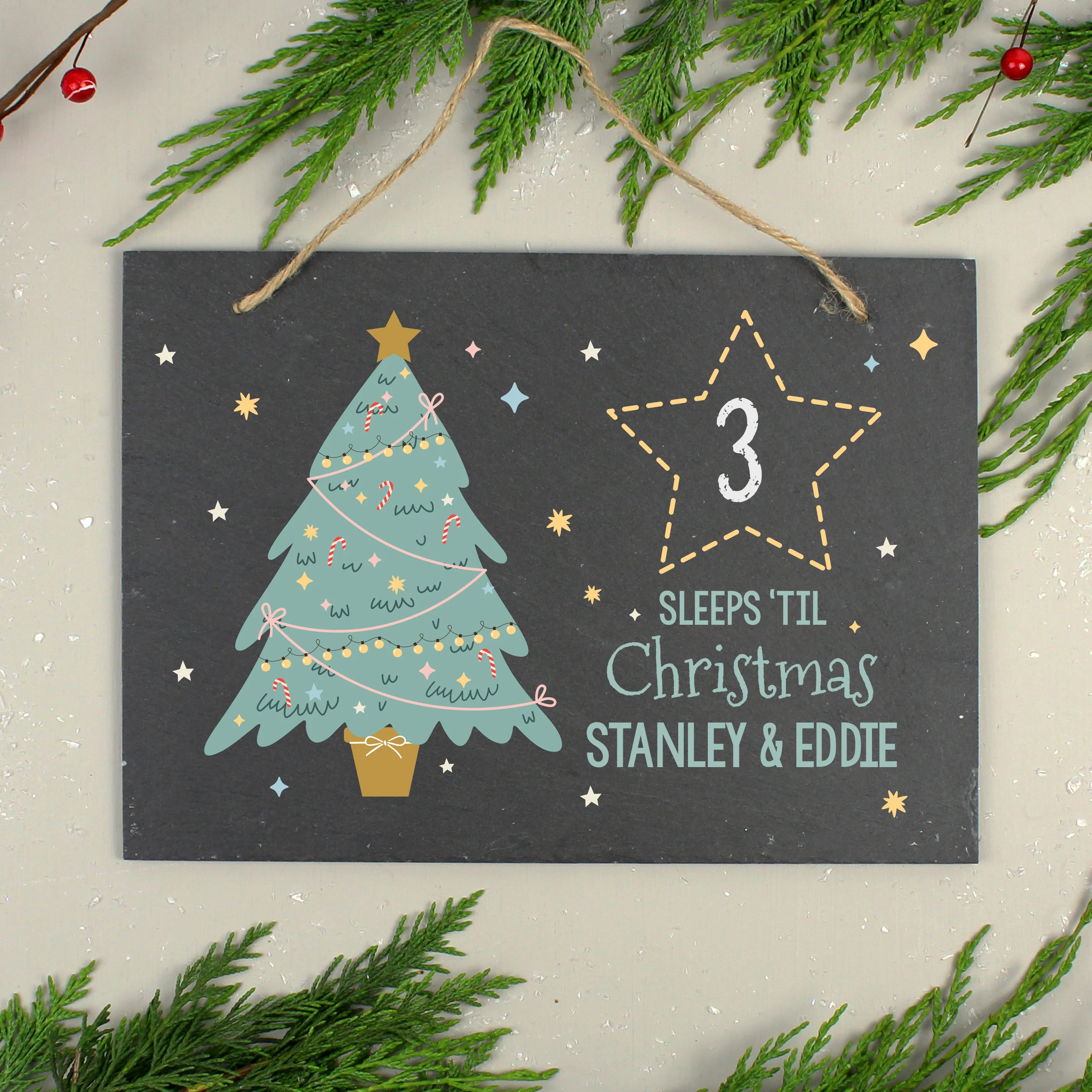 Personalised Christmas Chalk Countdown Hanging Large Slate Sign - Image 2