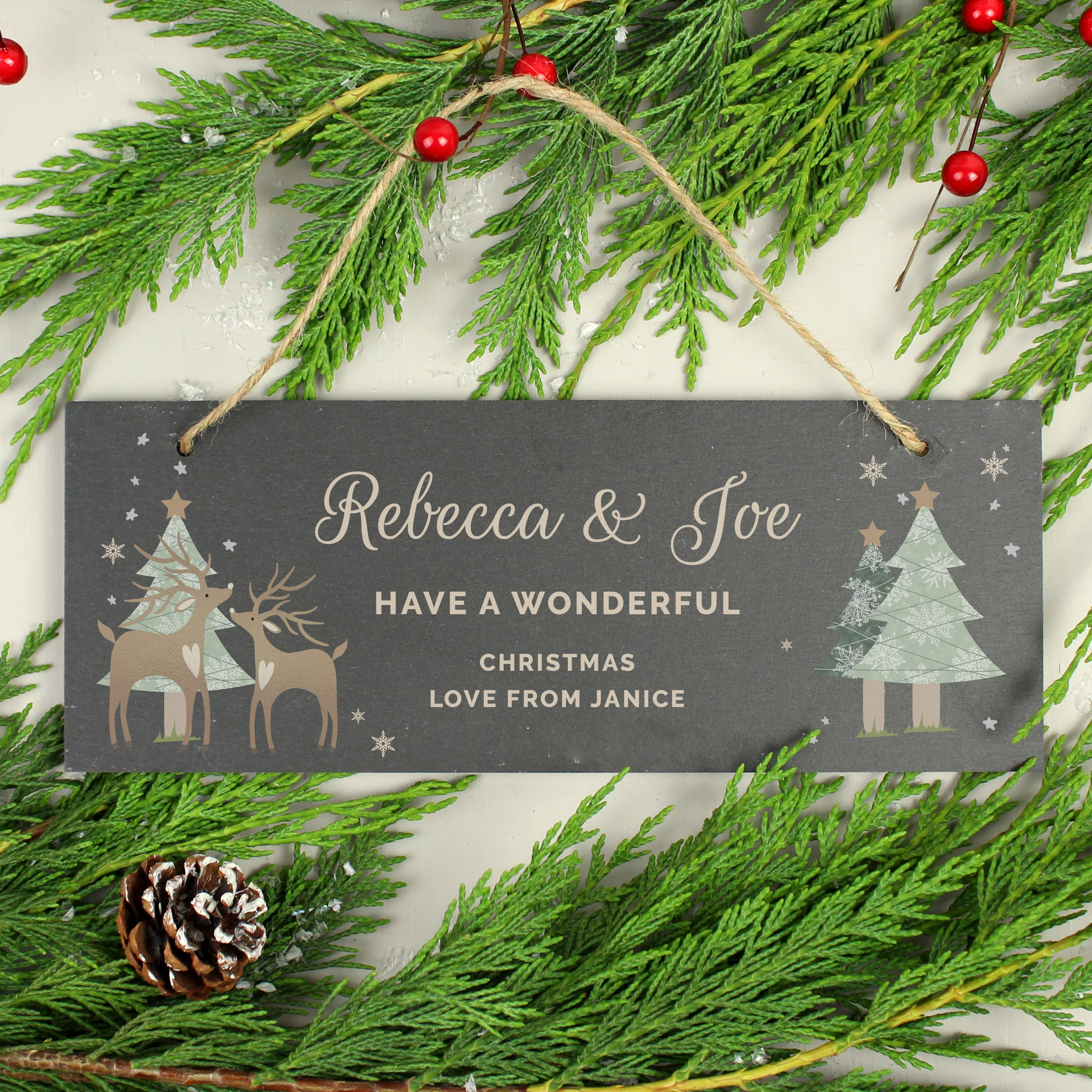 Personalised Christmas Reindeer Hanging Slate Plaque - Image 2