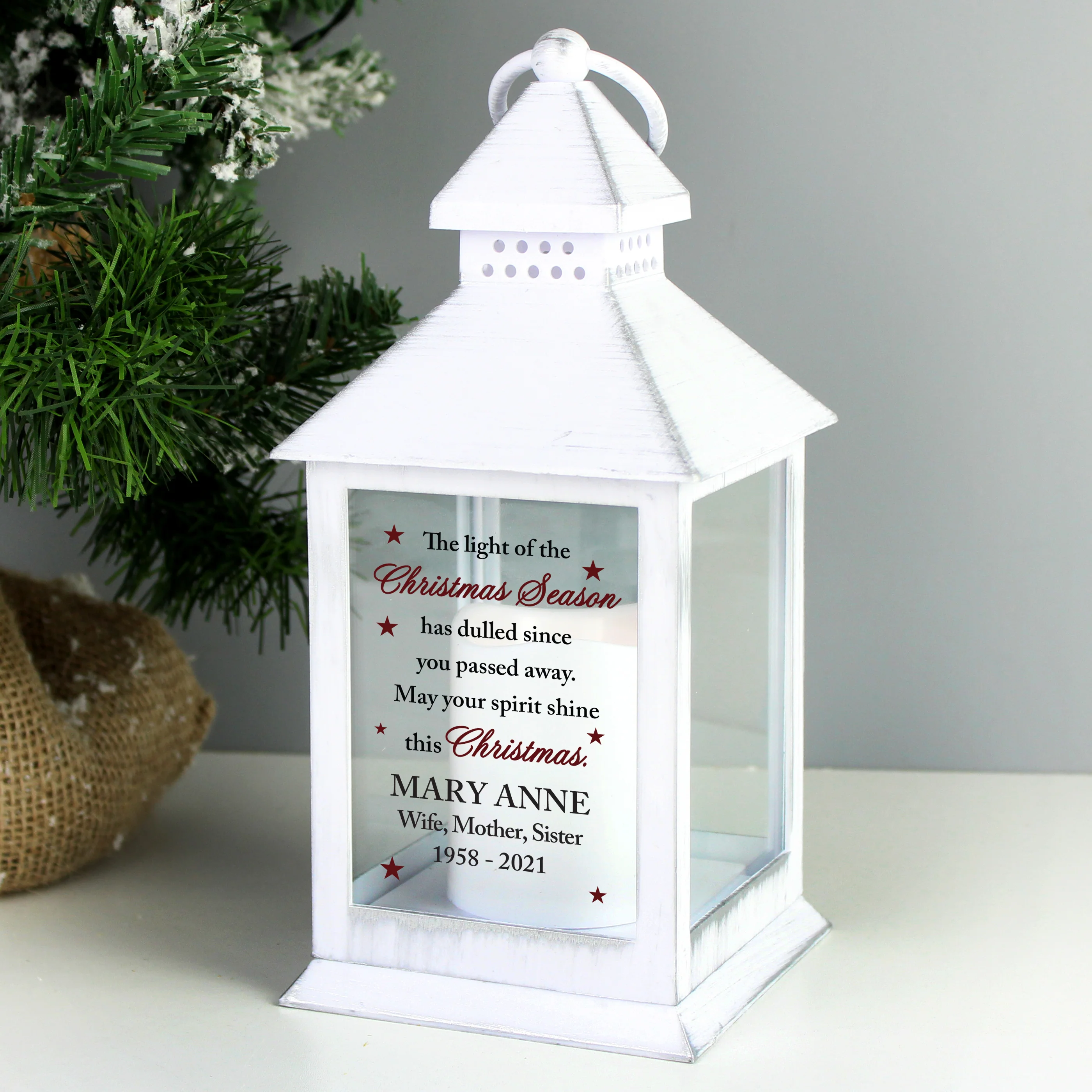 Personalised Christmas Season Memorial White Lantern - Image 2