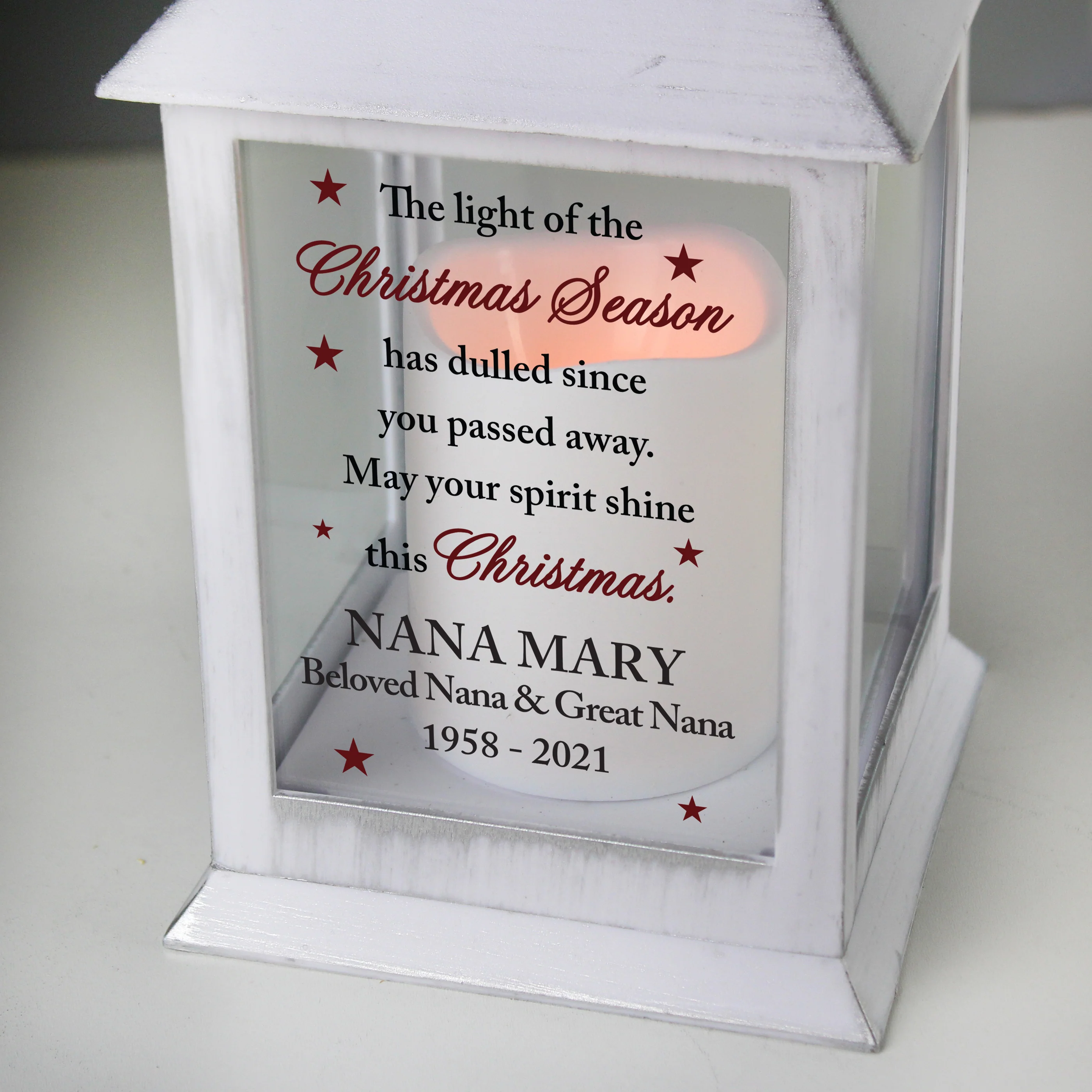 Personalised Christmas Season Memorial White Lantern - Image 3