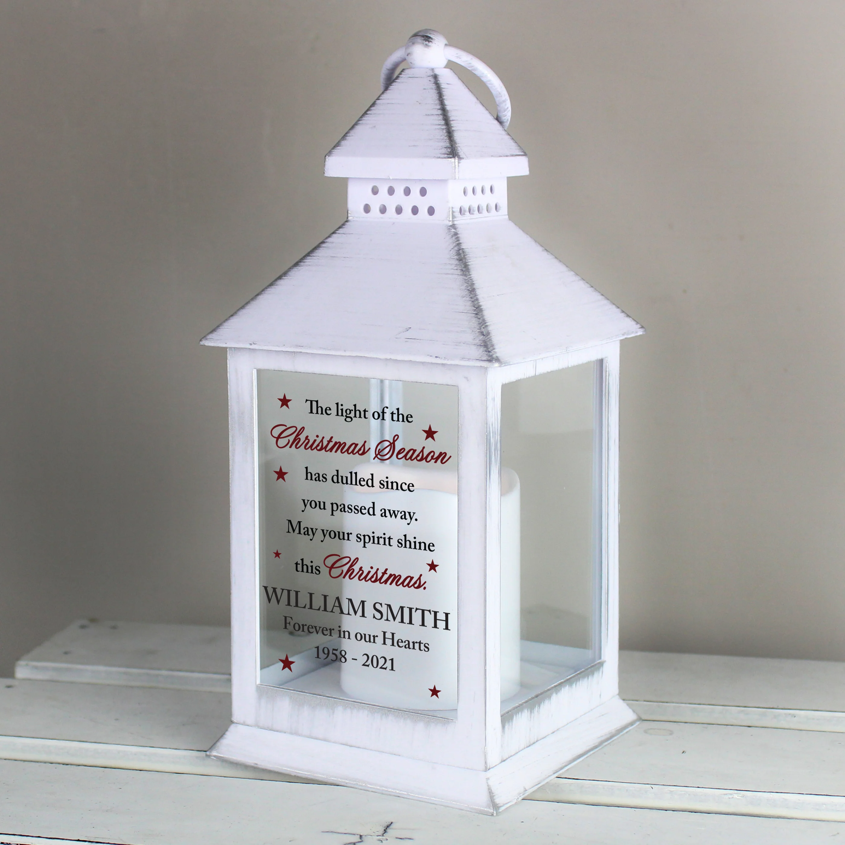 Personalised Christmas Season Memorial White Lantern - Image 4