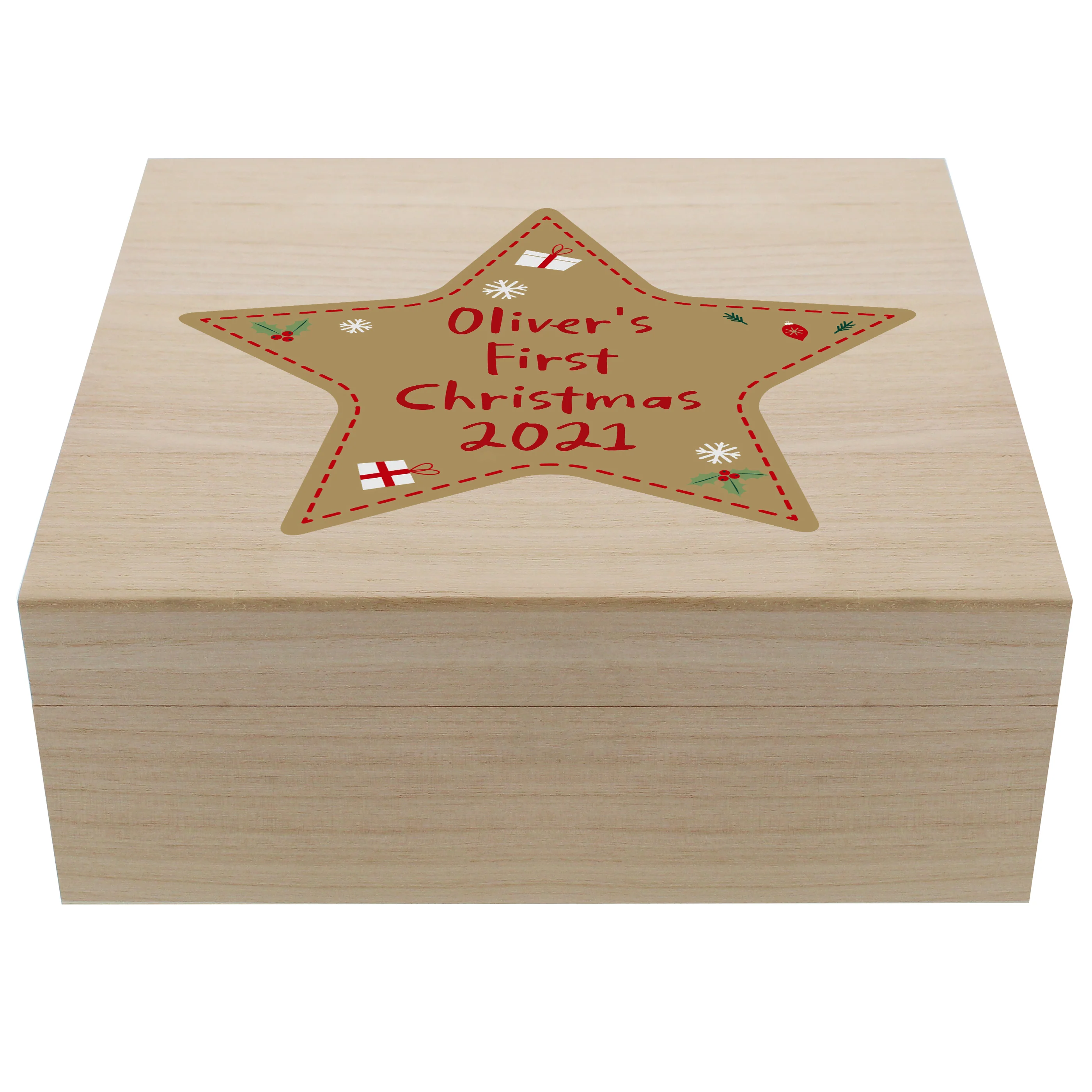 Personalised Christmas Star Large Wooden Keepsake Box - Image 5
