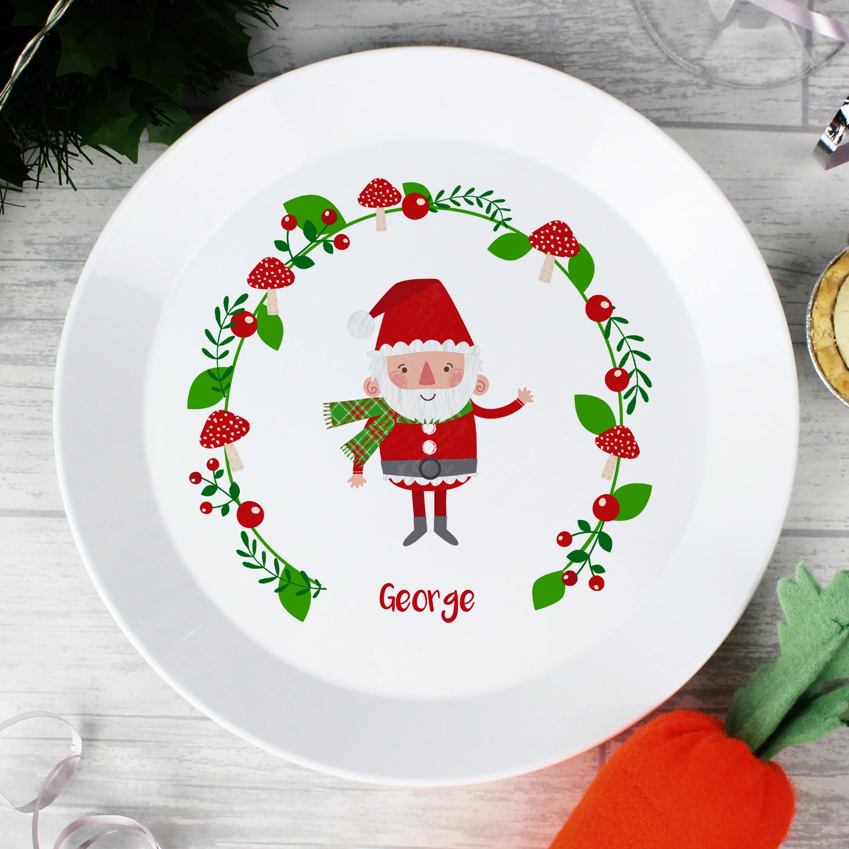 Personalised Christmas Toadstool Santa Plastic Plate - Image 4