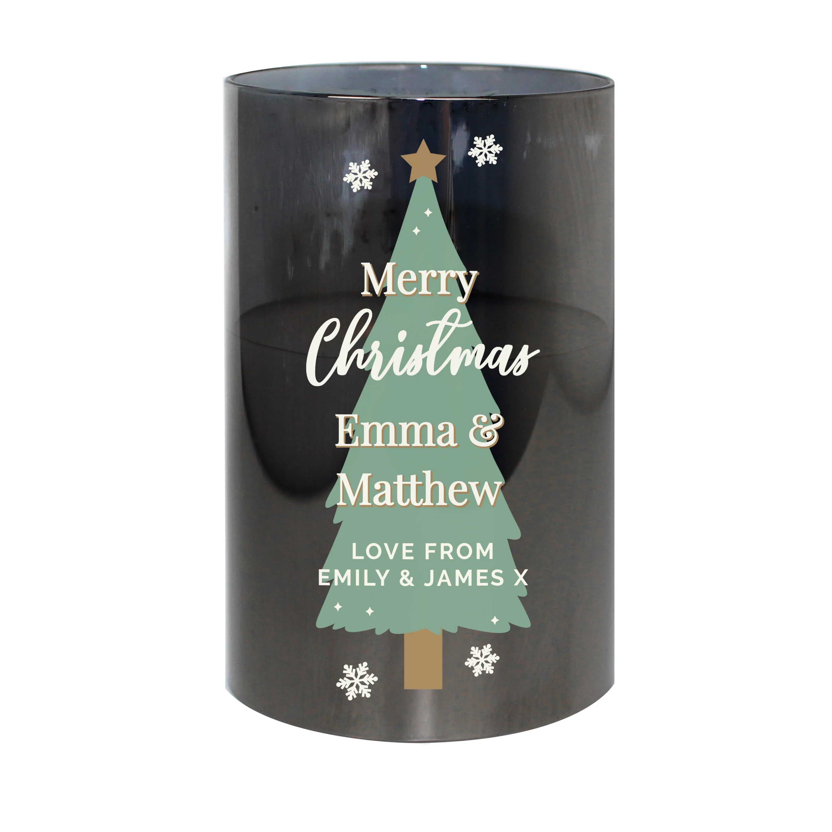 Personalised Christmas Tree Smoked Glass LED Candle - Image 5