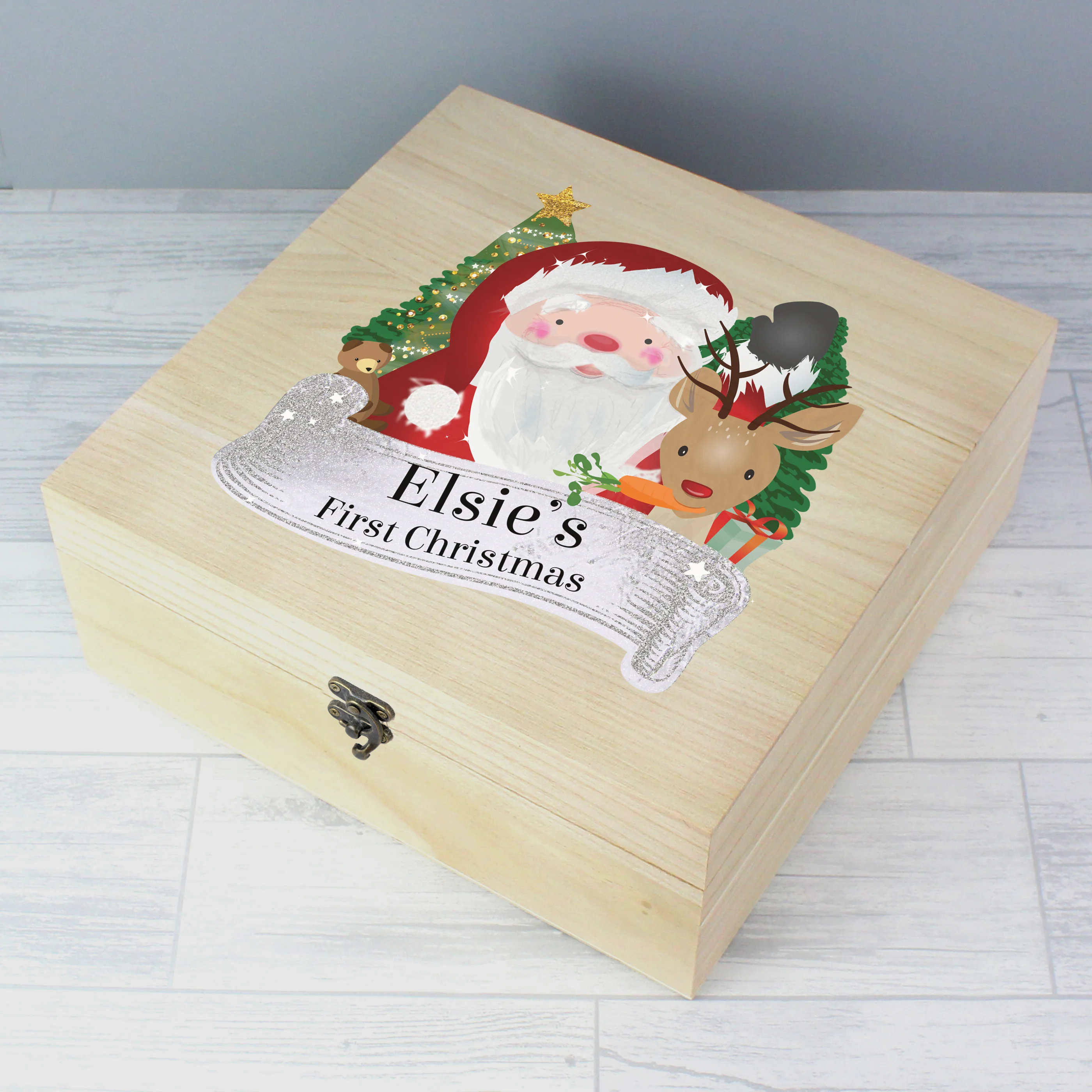 Personalised Colourful Santa Large Wooden Christmas Eve Box - Image 5