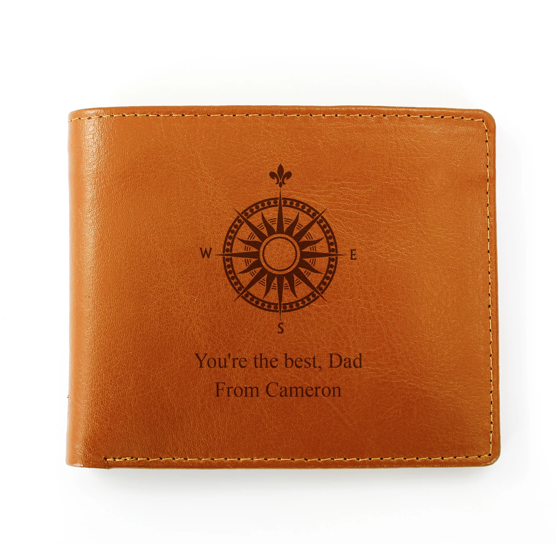 Personalised Compass Tan Leather Wallet - Image 2
