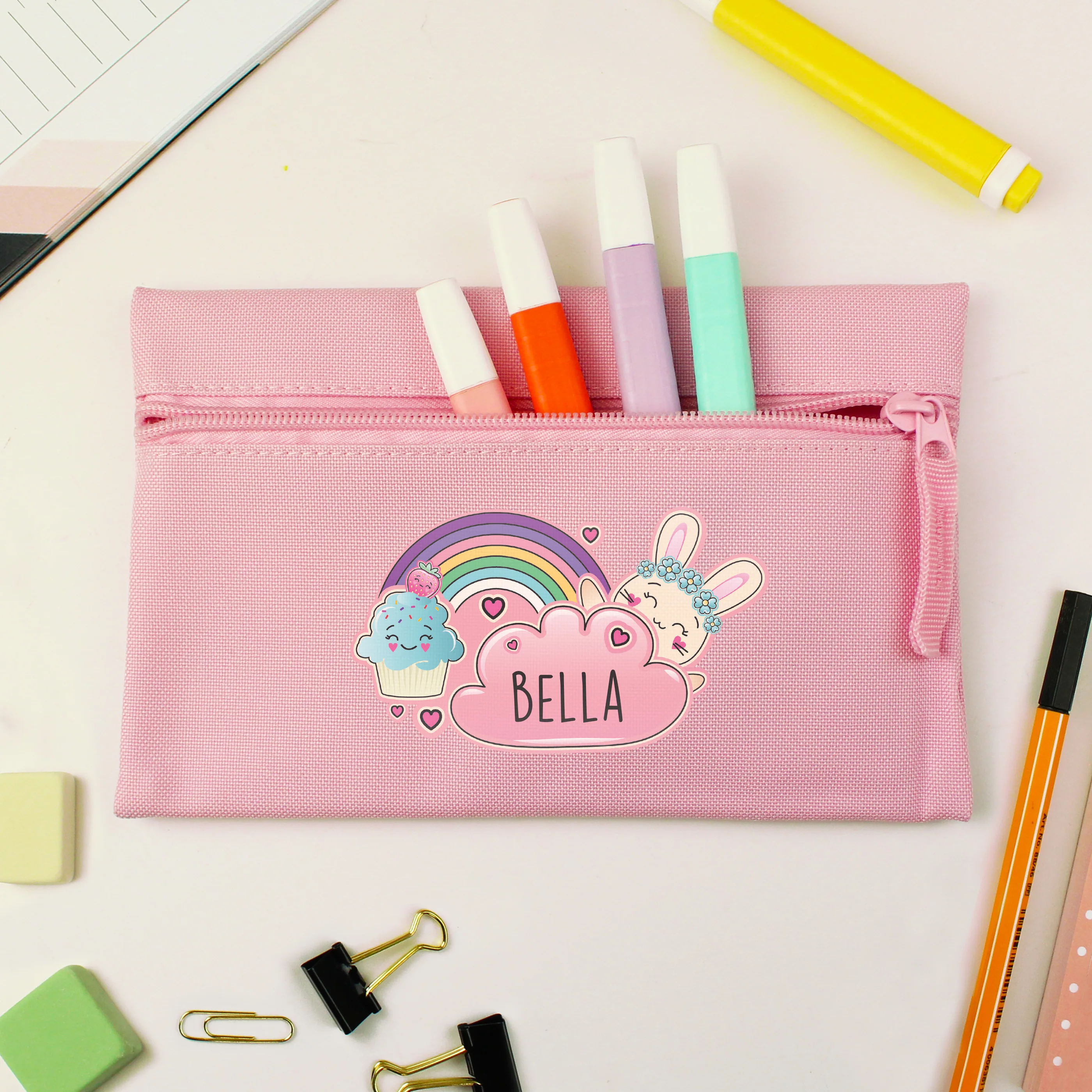 Personalised Cute Bunny Pink Pencil Case - Image 3