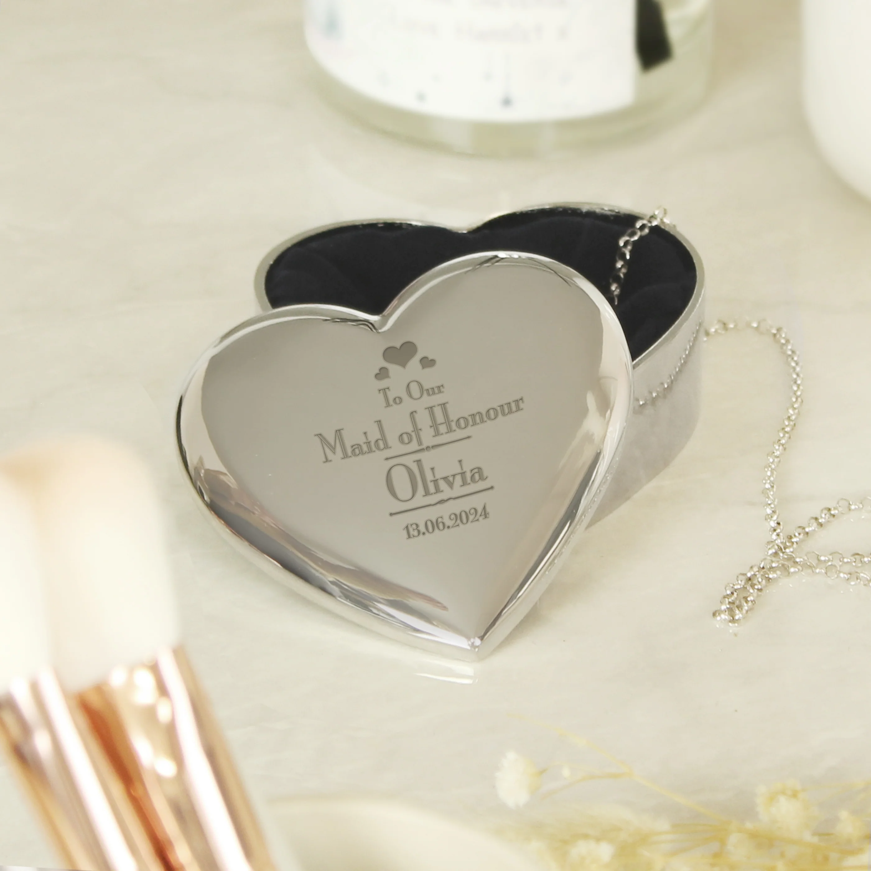 Personalised Decorative Wedding Maid of Honour Heart Trinket Box - Image 3