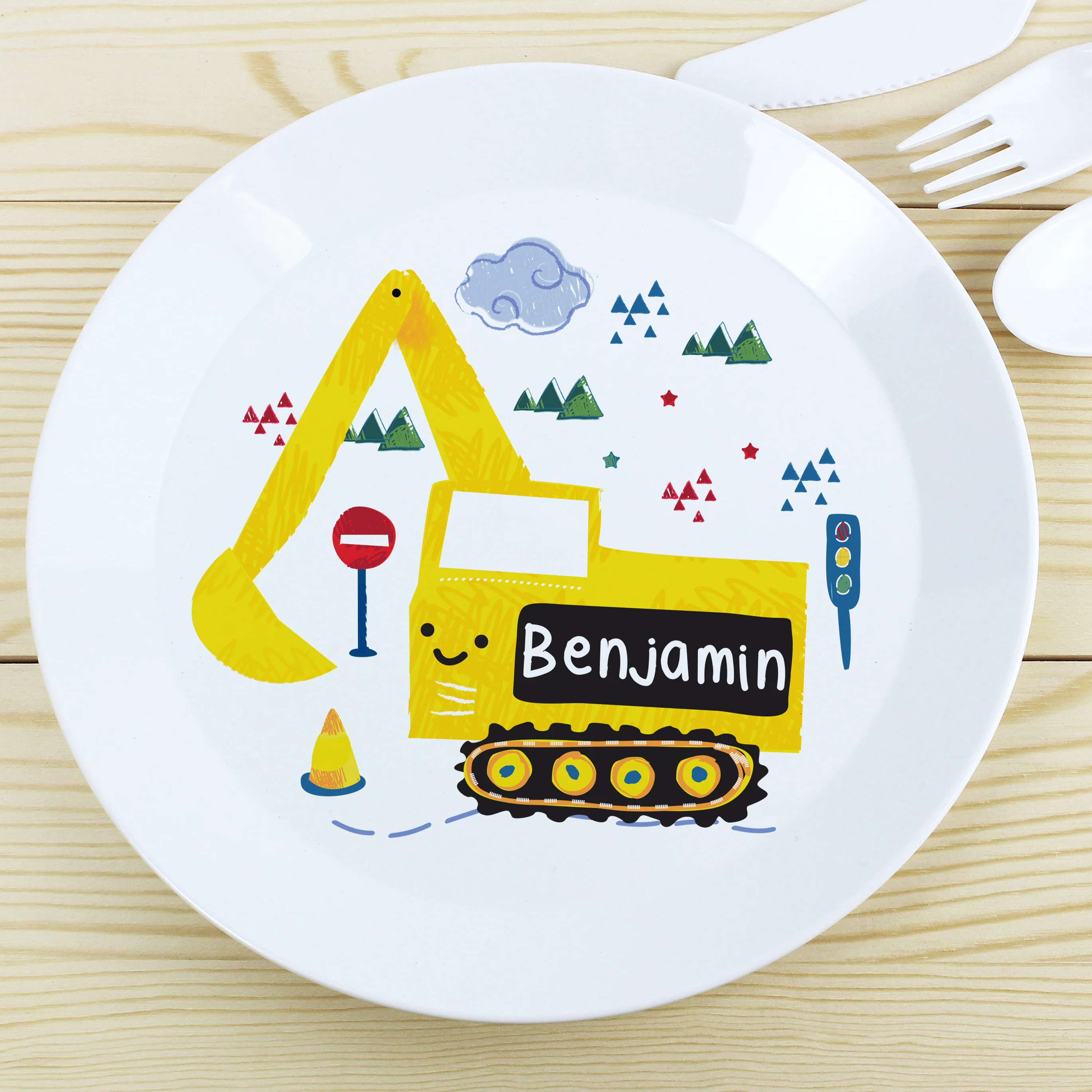 Personalised Digger Plastic Plate - Image 3