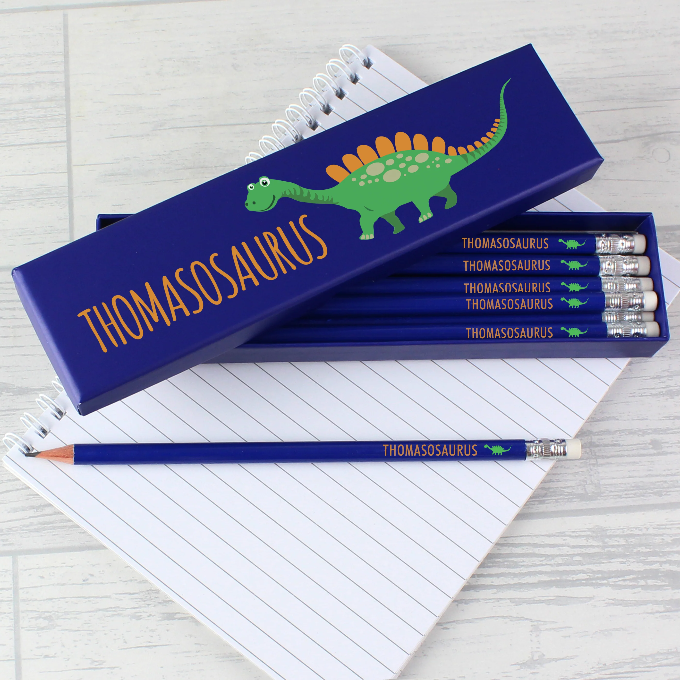 Personalised Dinosaur Box of 12 Blue HB Pencils - Image 3