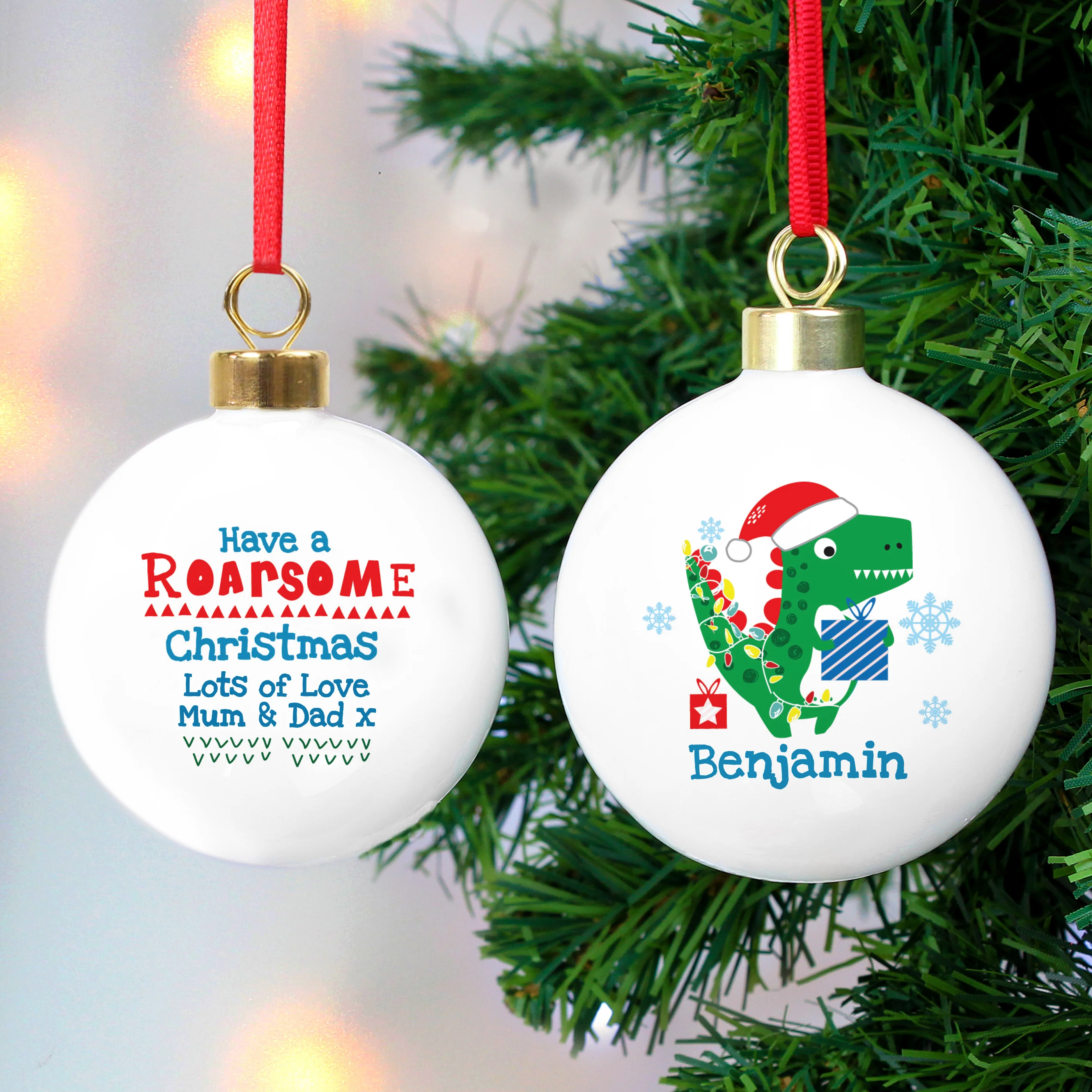 Personalised Dinosaur 'Have a Roarsome Christmas' Bauble - Image 3