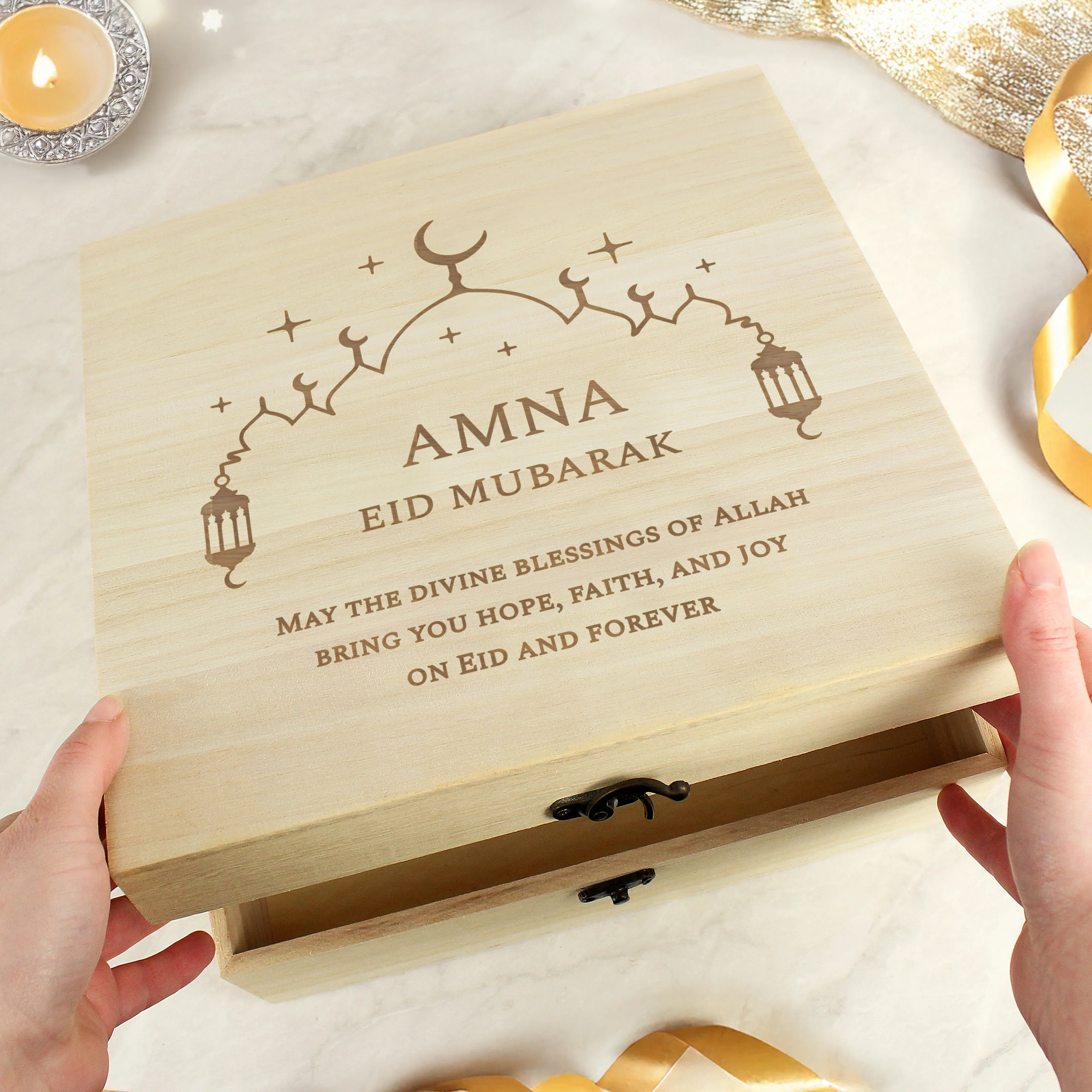 Personalised Eid and Ramadan Large Wooden Keepsake Box - Image 4