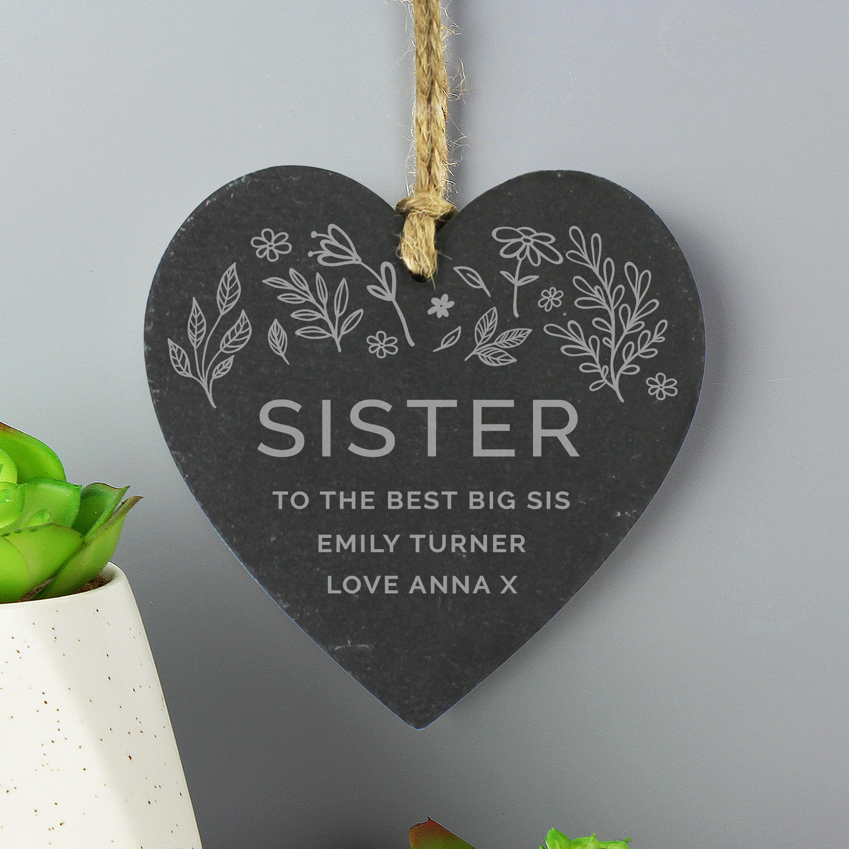 Personalised Engraved Botanical Slate Heart Decoration - Image 4