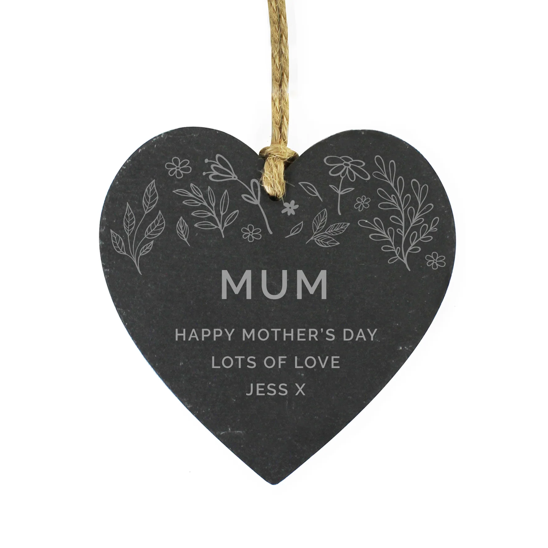Personalised Engraved Botanical Slate Heart Decoration - Image 5