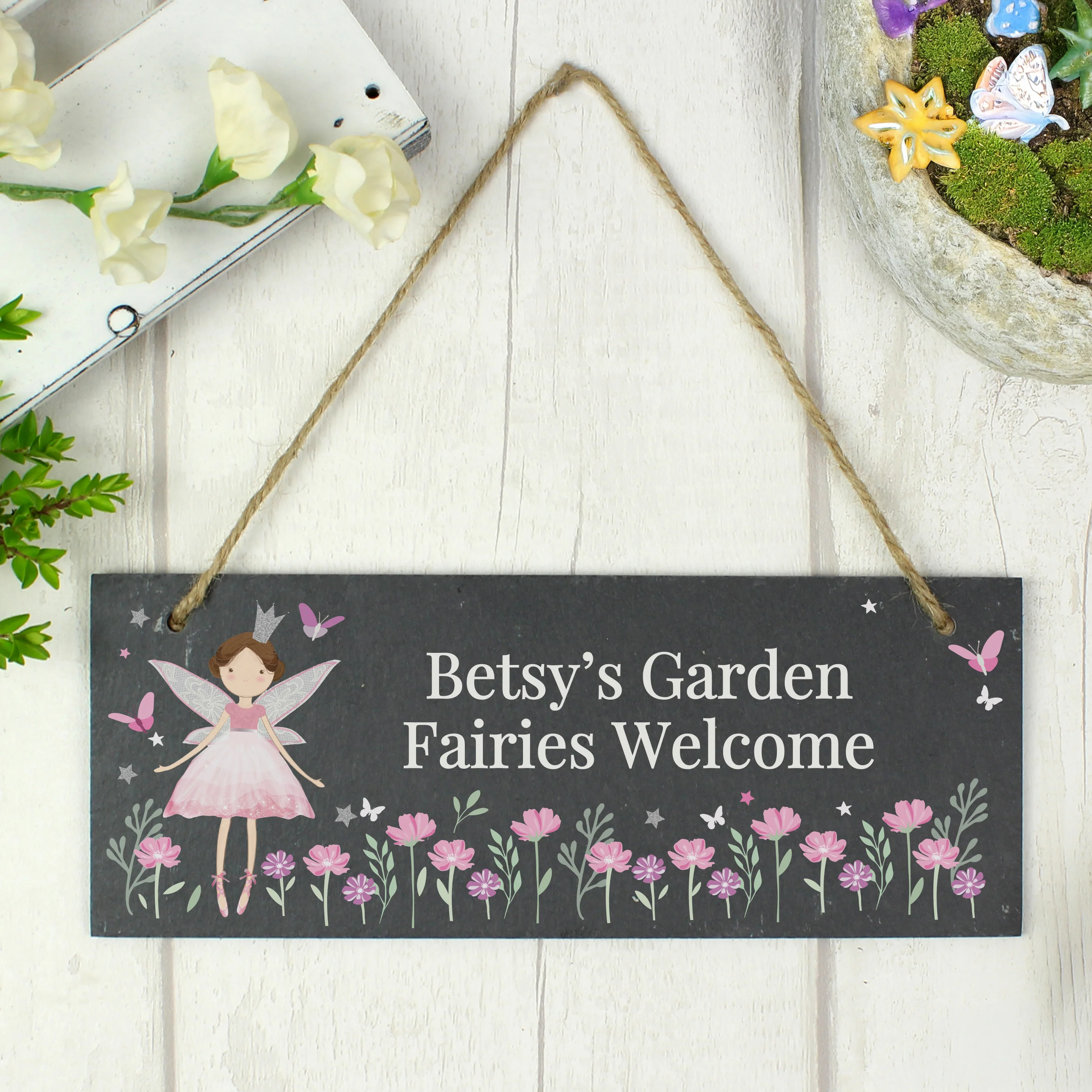 Personalised Fairy Princess Garden Hanging Slate Sign - Image 2