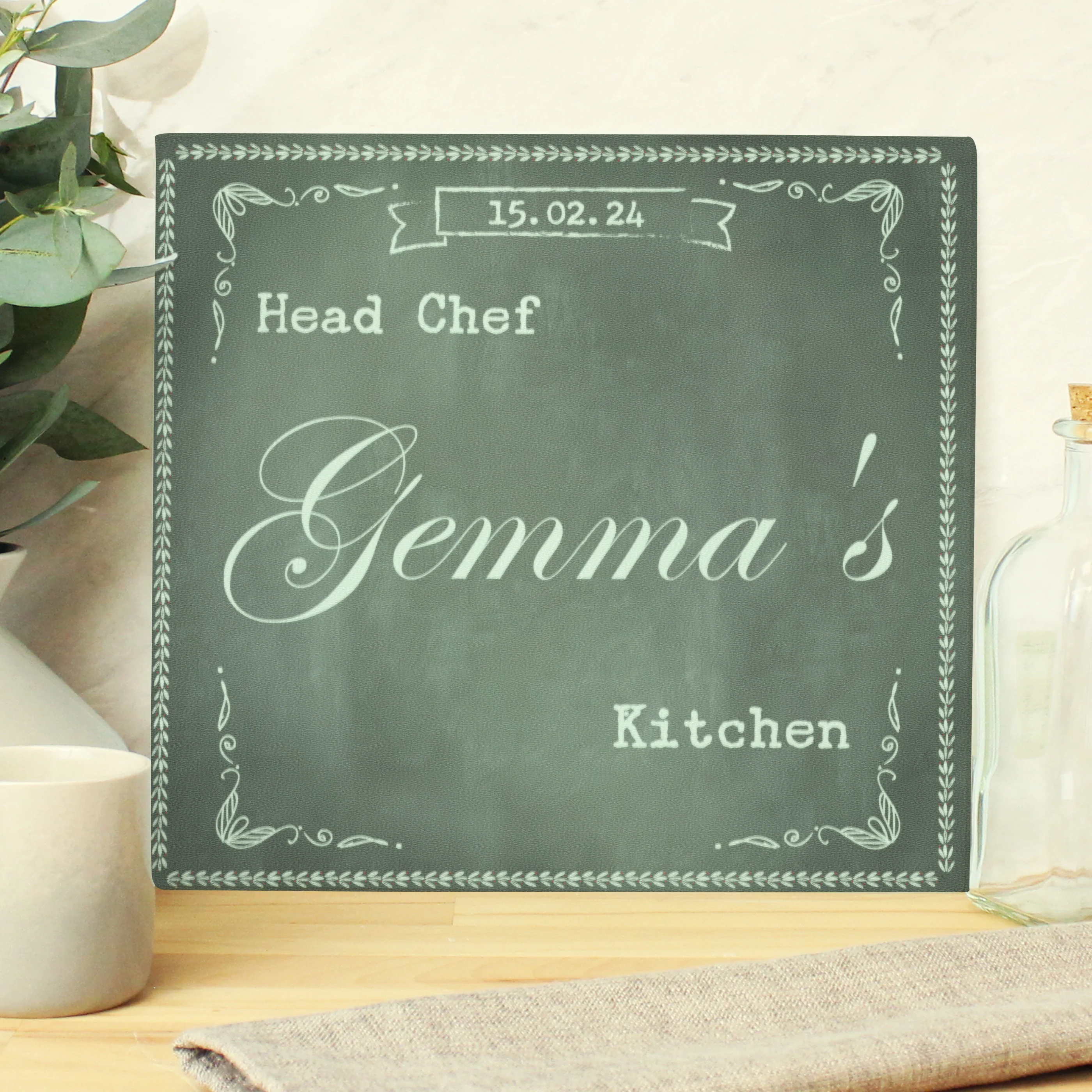 Personalised Family Chalk Glass Chopping Board/Worktop Saver - Image 6