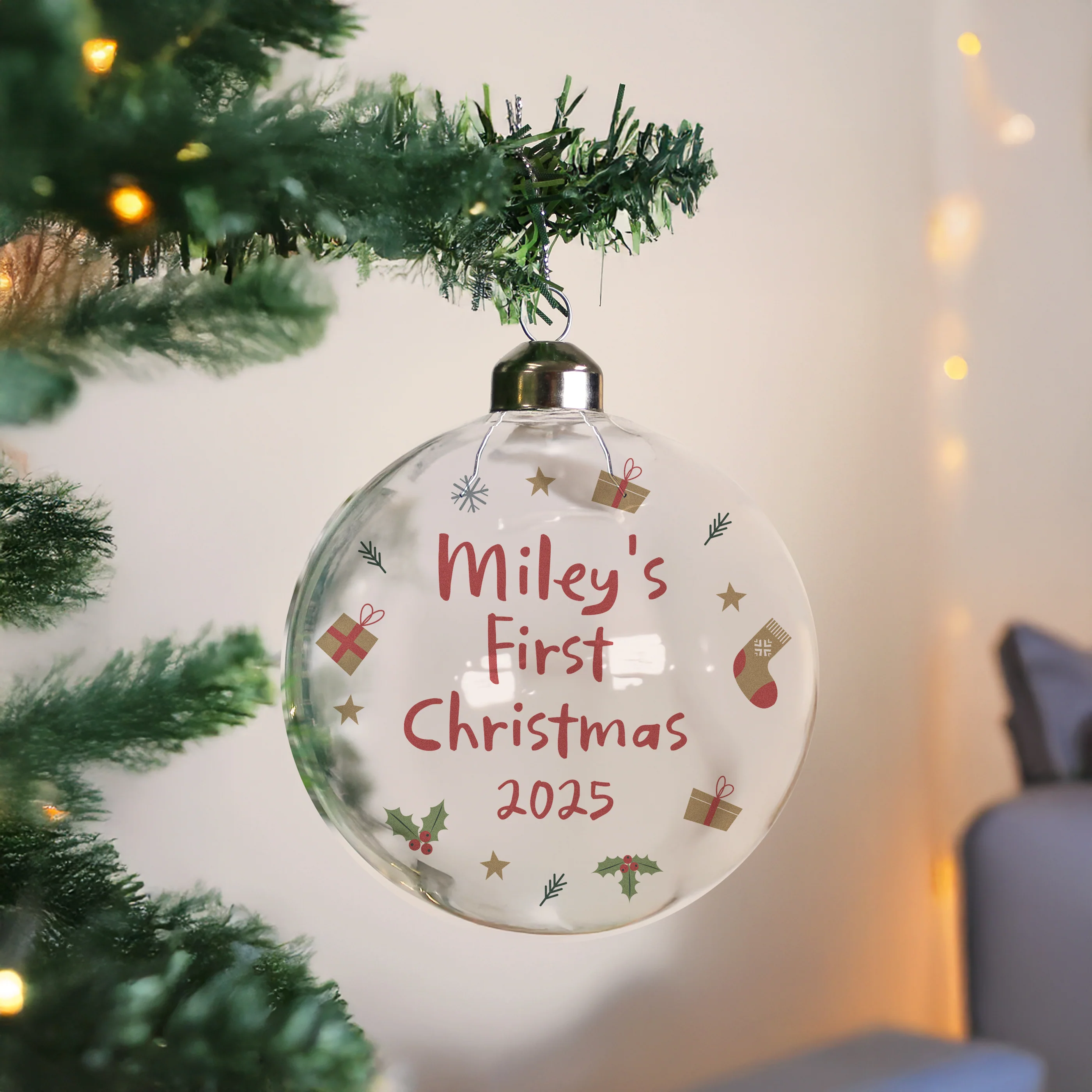 Personalised First Christmas Glass Bauble - Image 3