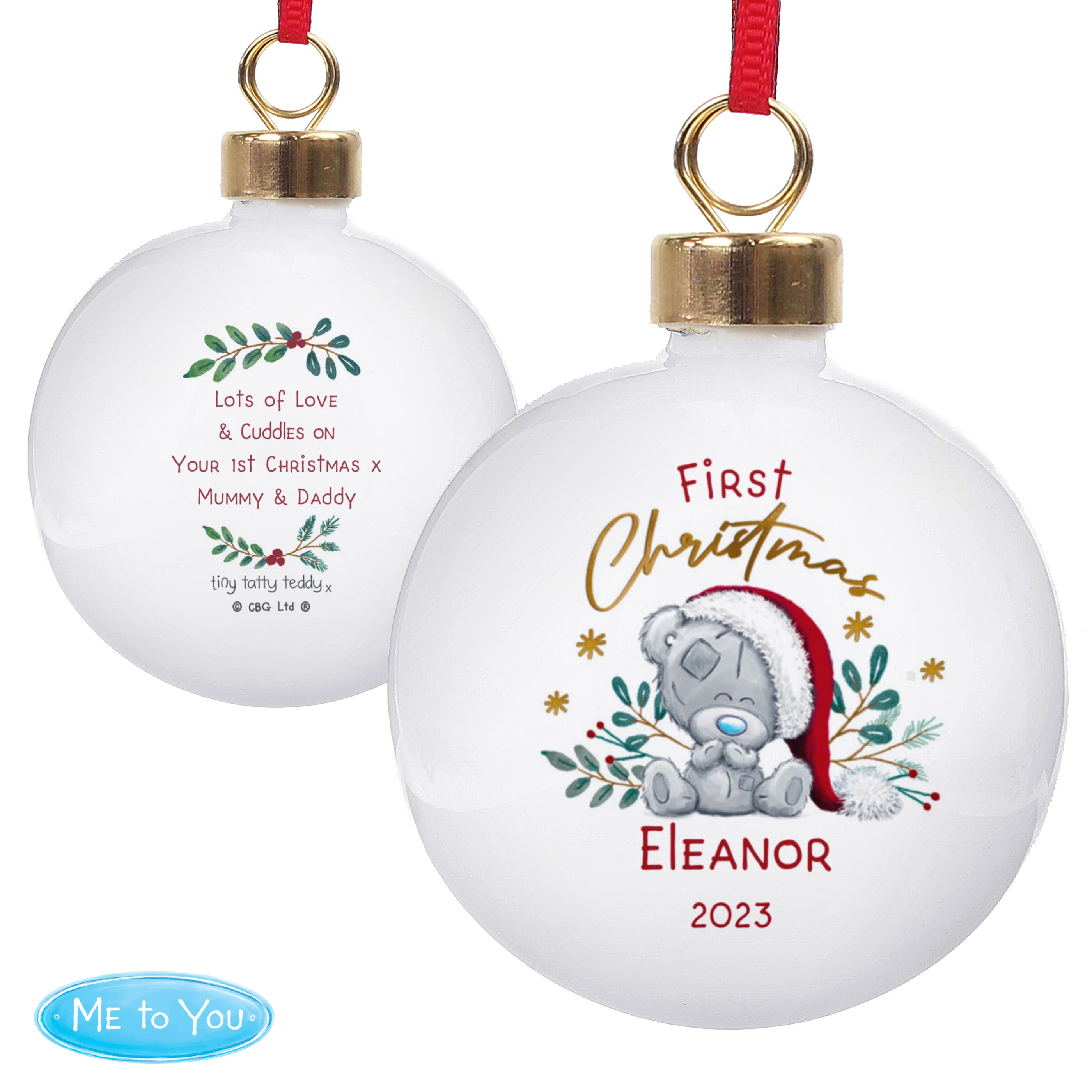 Personalised First Christmas Tiny Tatty Teddy Bauble - Image 4