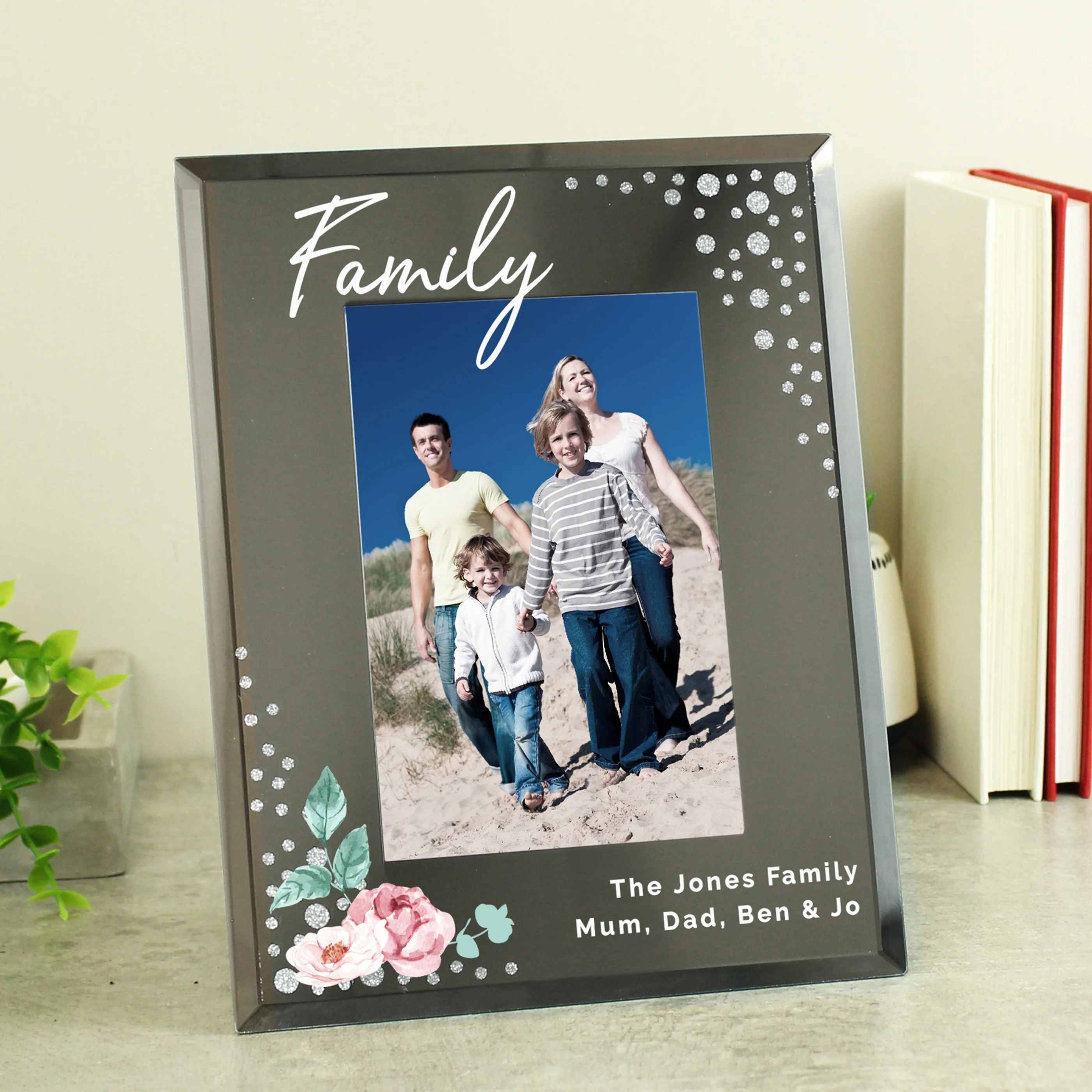 Personalised Floral 6x4 Diamante Glass Photo Frame - Image 3