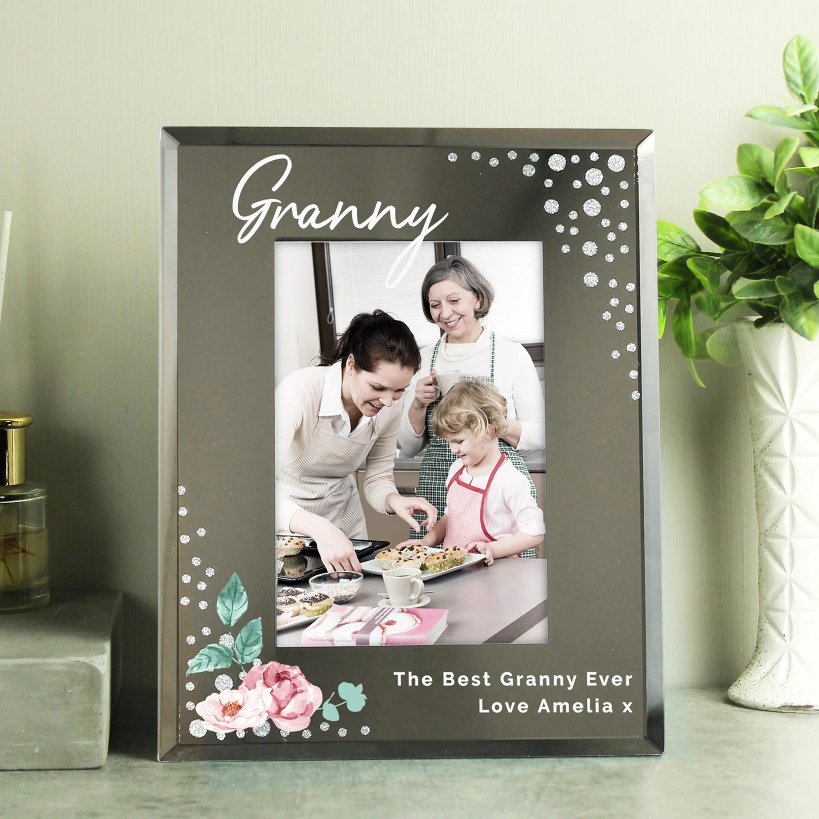 Personalised Floral 6x4 Diamante Glass Photo Frame - Image 4