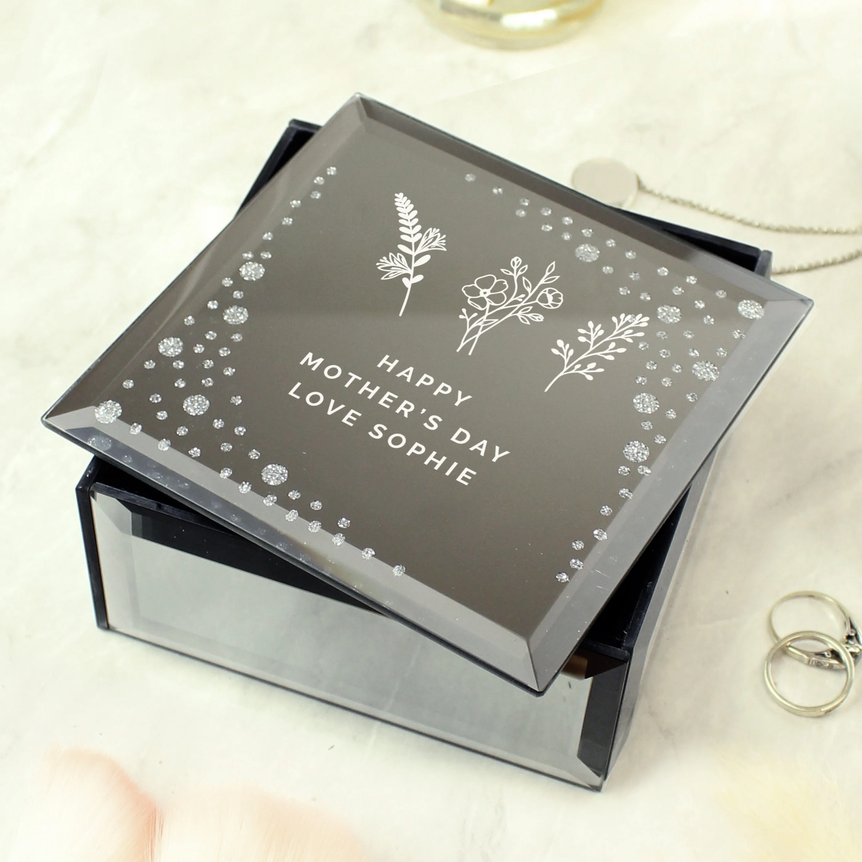 Personalised Floral Diamante Mirrored Trinket Box - Image 2