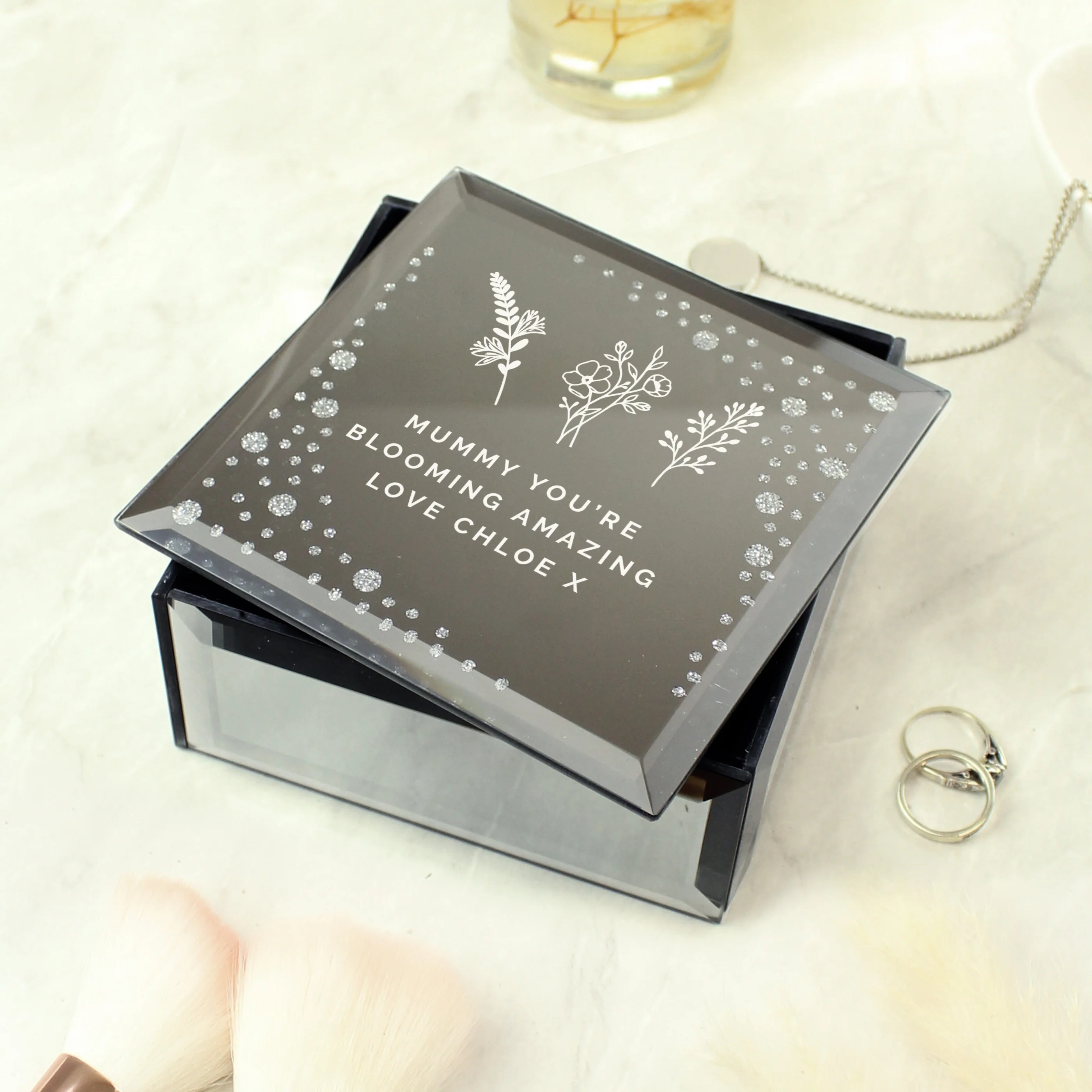 Personalised Floral Diamante Mirrored Trinket Box - Image 3