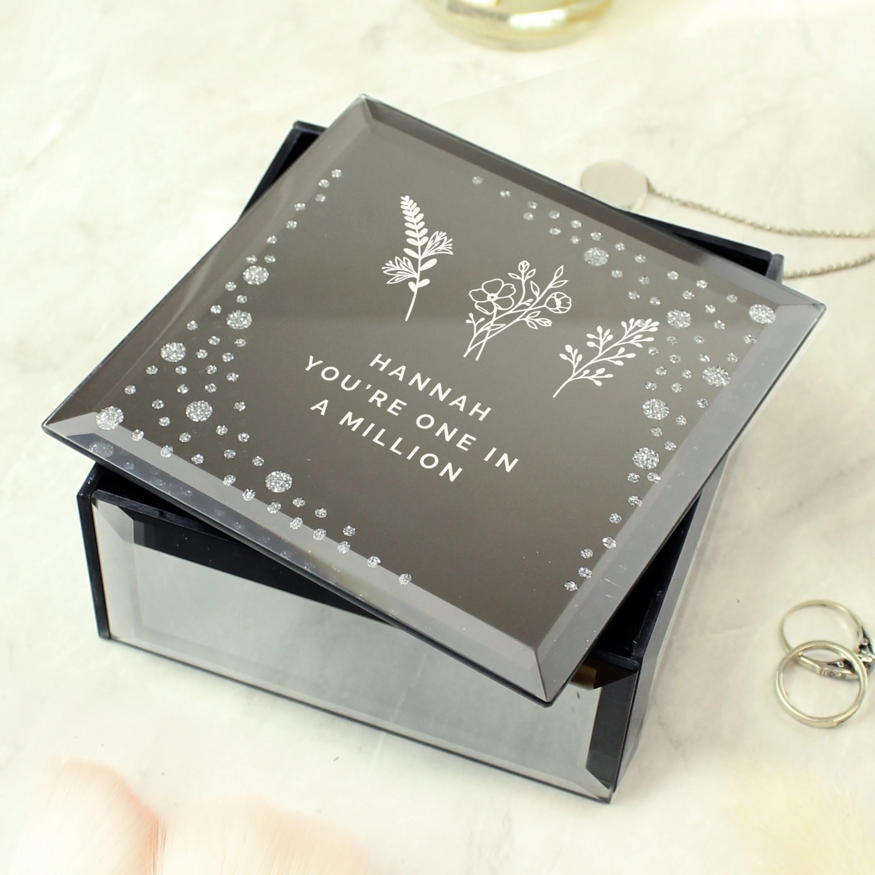 Personalised Floral Diamante Mirrored Trinket Box - Image 4
