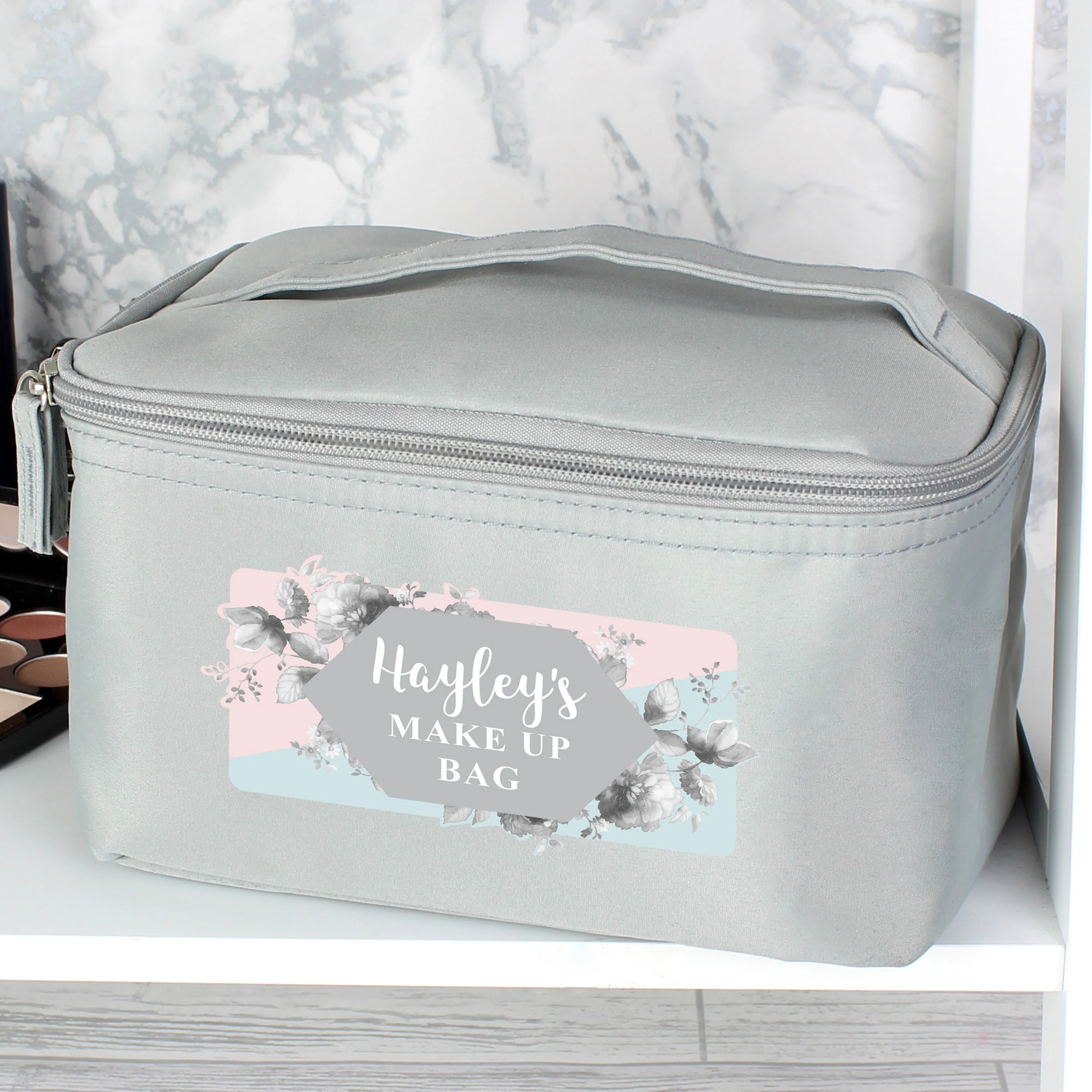 Personalised Floral Grey Toiletry Bag - Image 7