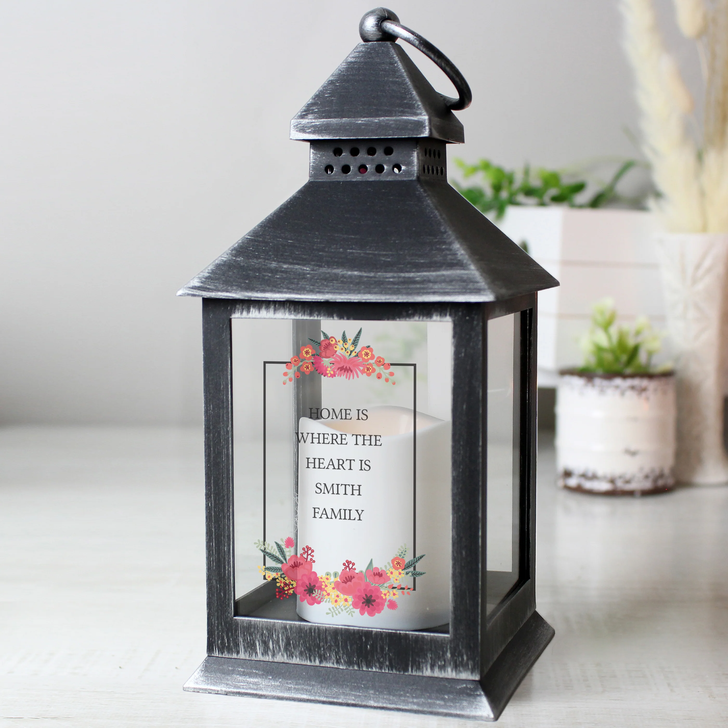 Personalised Floral Rustic Black Lantern - Image 2