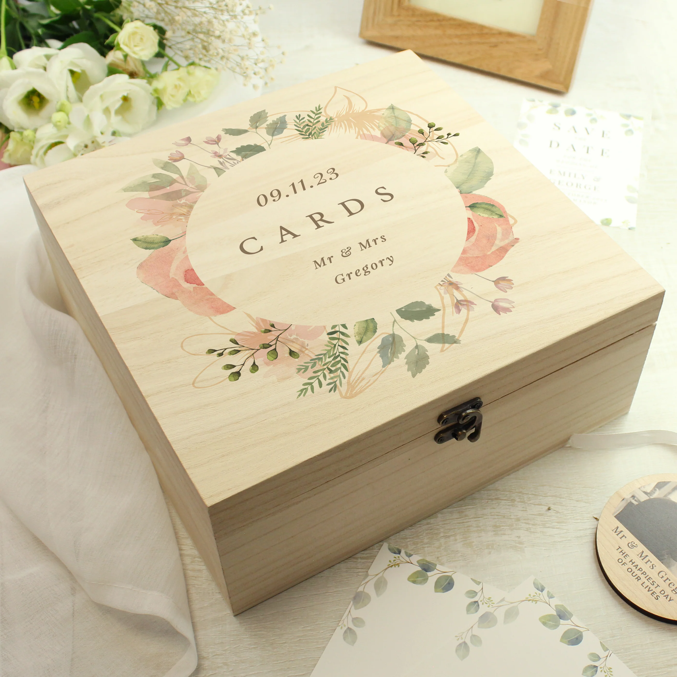 Personalised Floral Watercolour Wooden Keepsake box - Image 7