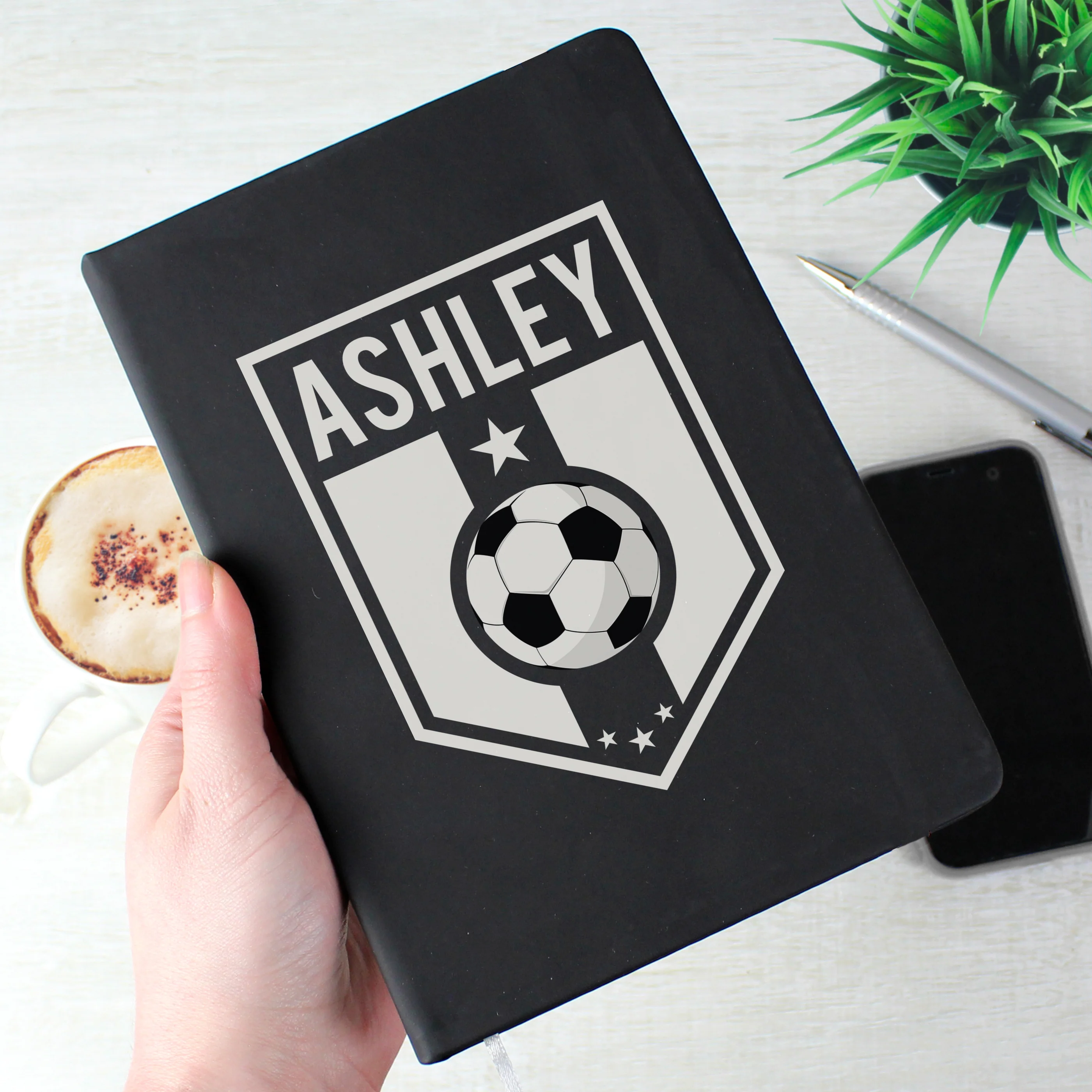 Personalised Football Badge Black Notebook - Image 4