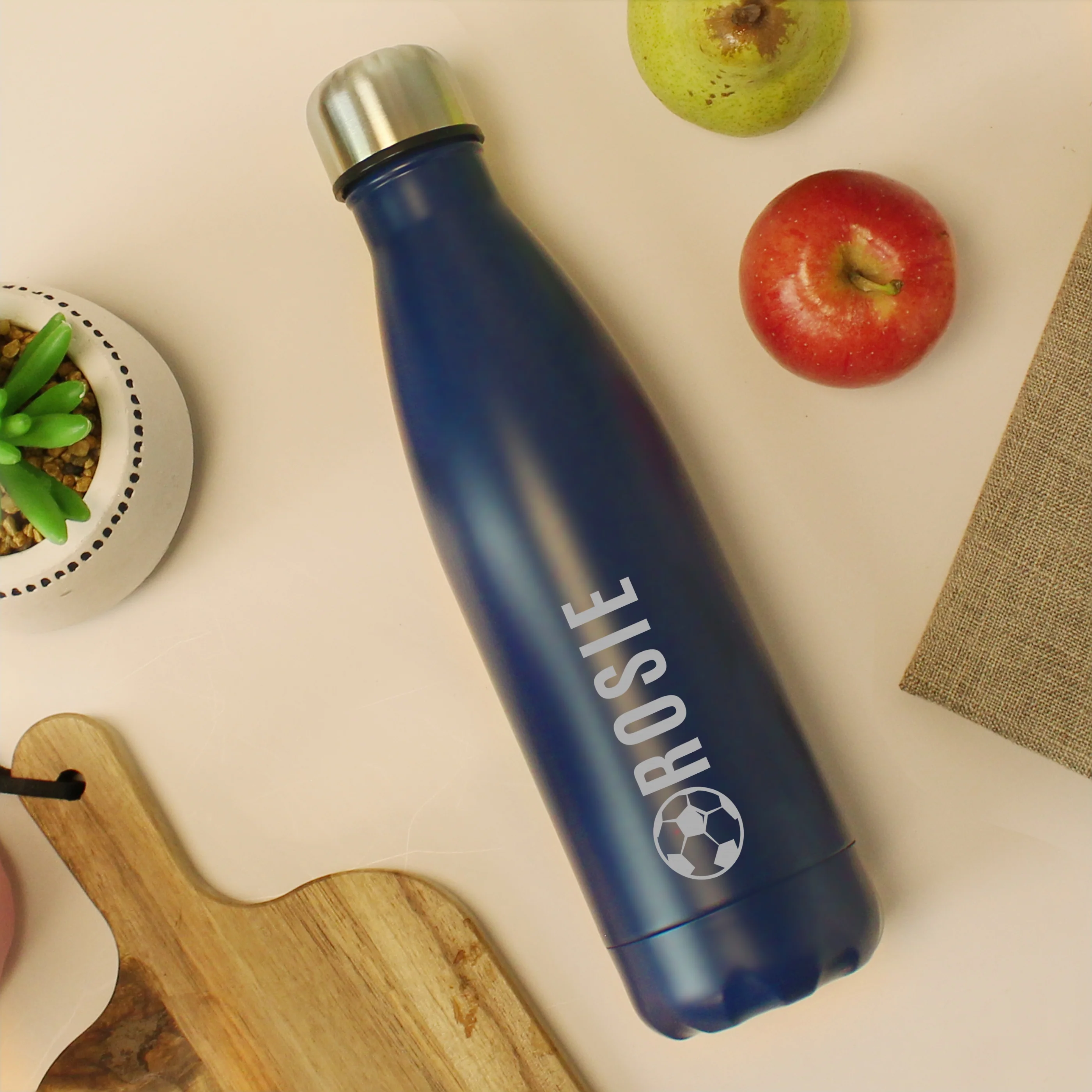 Personalised Football Navy Metal Insulated Drinks Bottle - Image 2