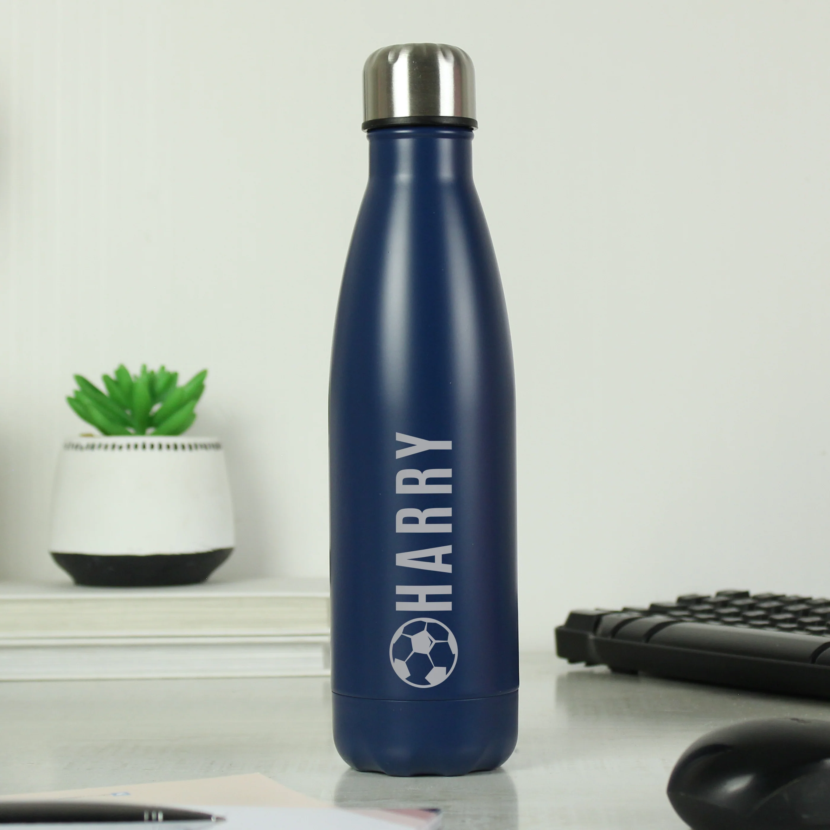 Personalised Football Navy Metal Insulated Drinks Bottle - Image 3