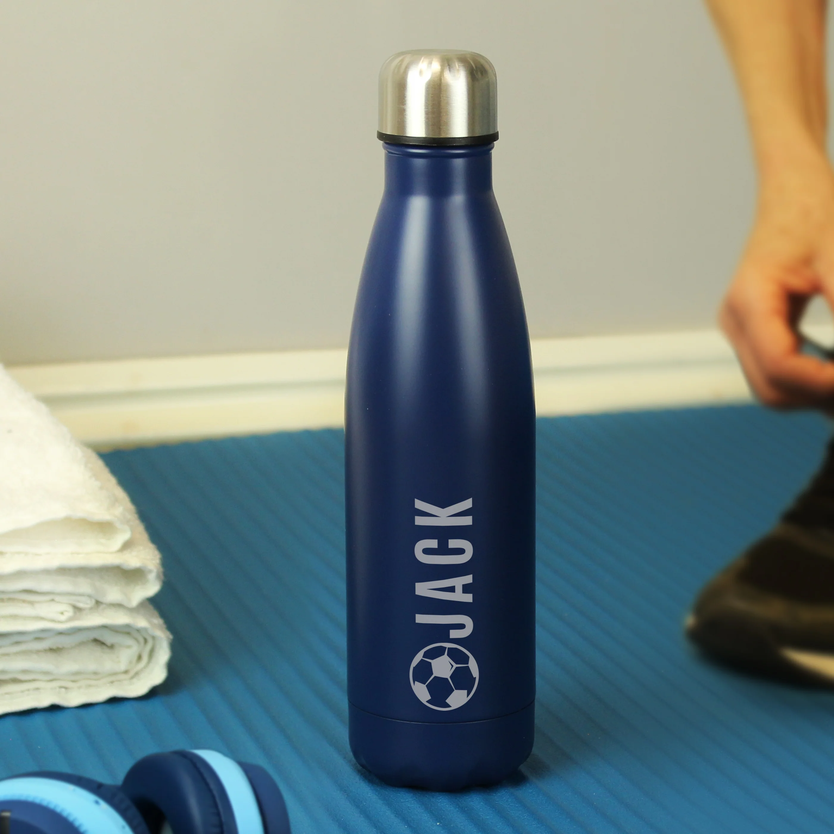 Personalised Football Navy Metal Insulated Drinks Bottle - Image 4
