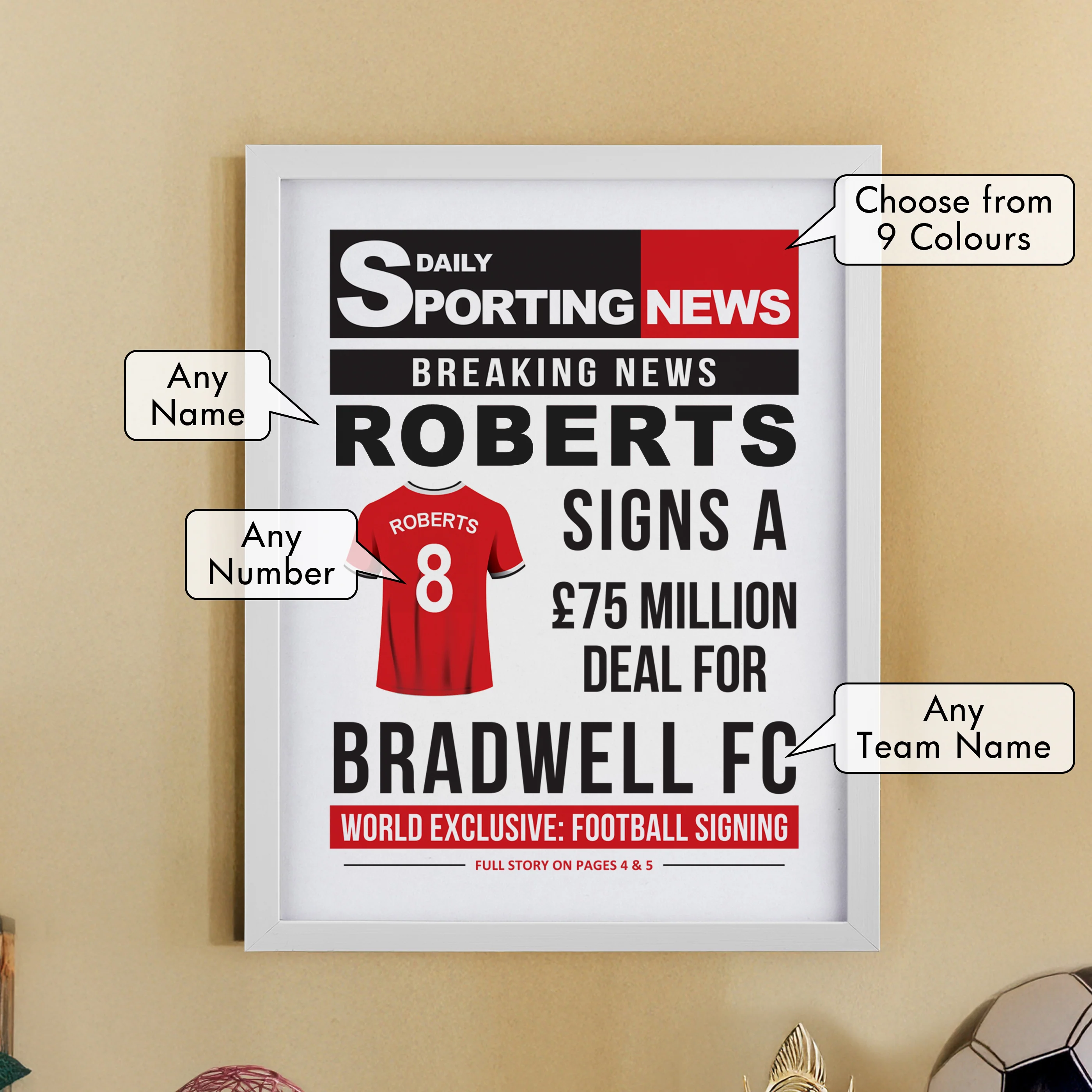Personalised Football News White Poster Frame - Image 2