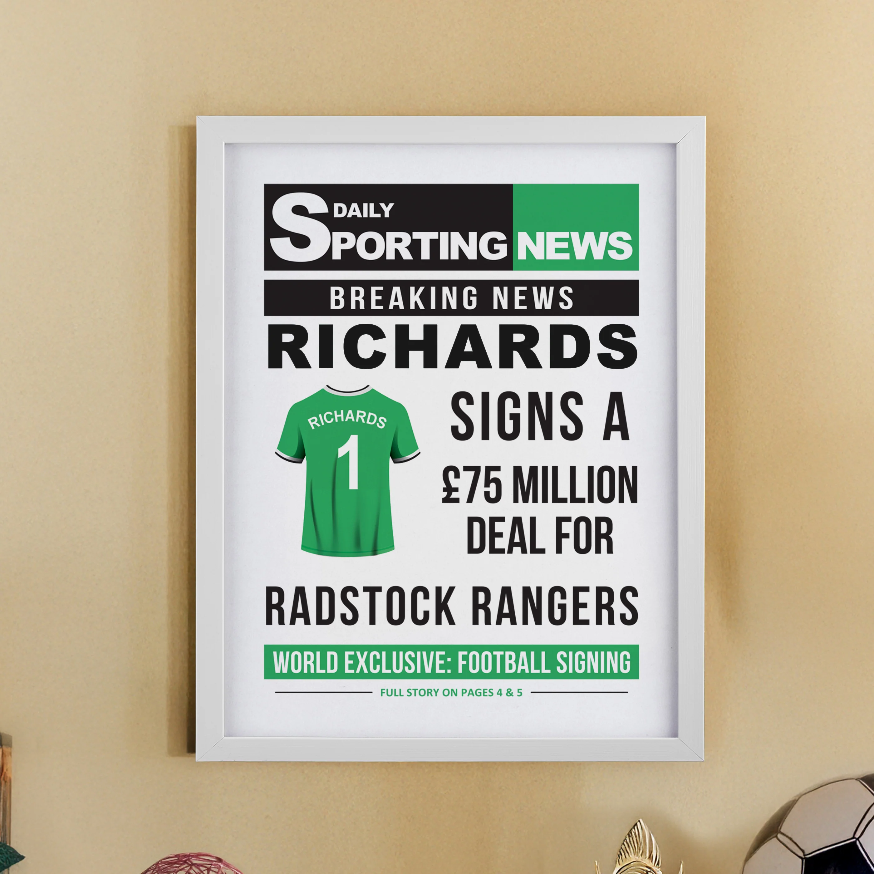 Personalised Football News White Poster Frame - Image 9
