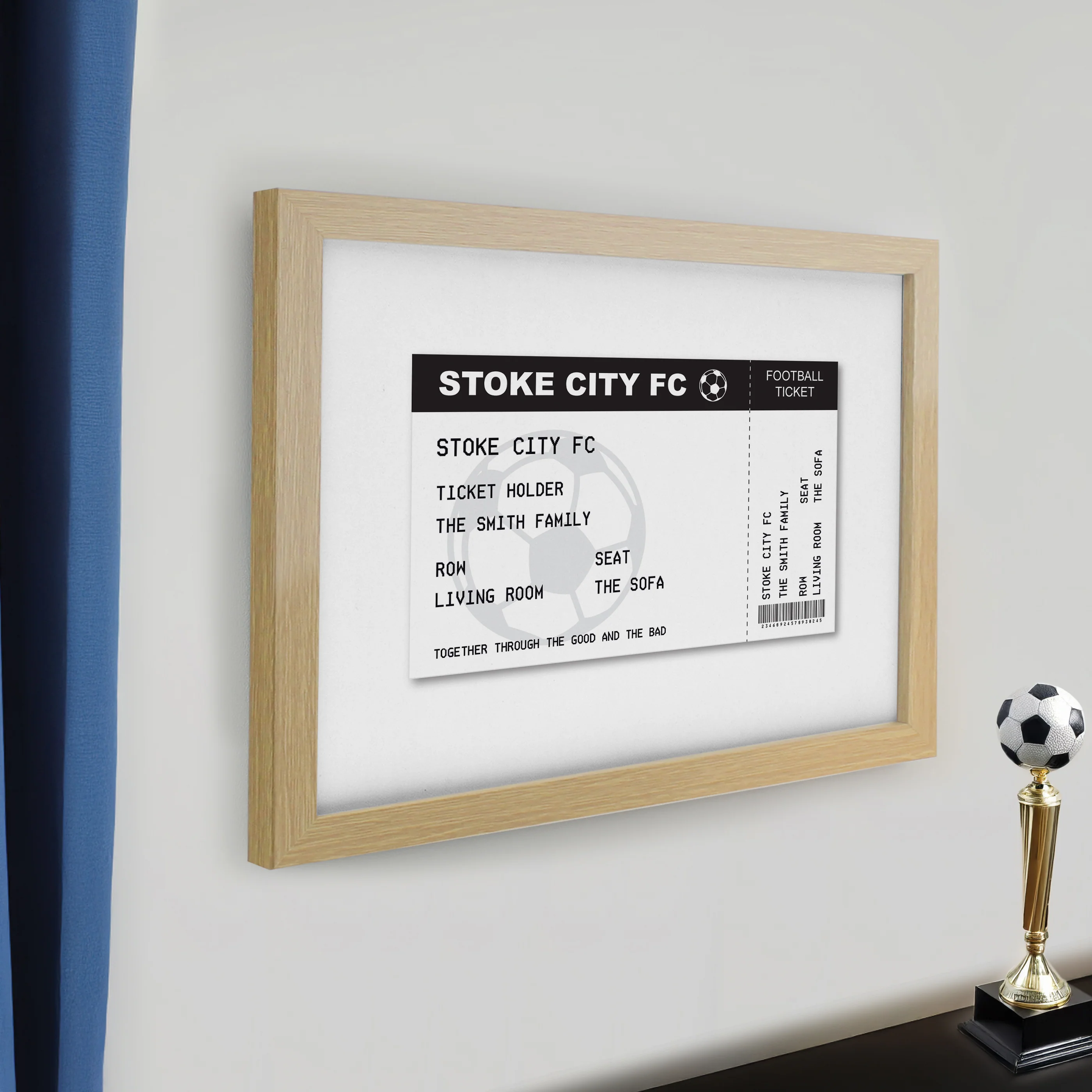 Personalised Football Ticket Oak Poster Frame - Image 2