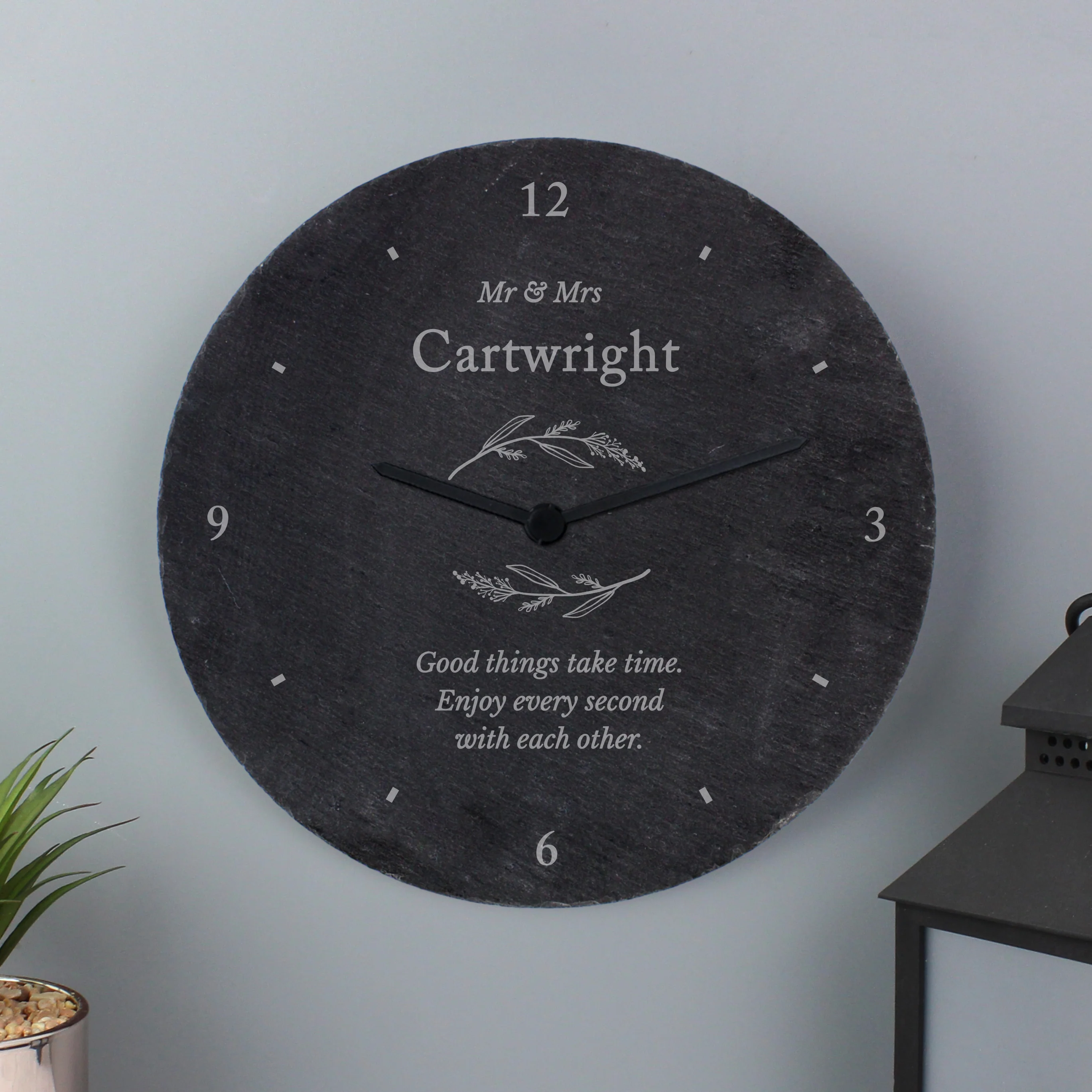 Personalised Free Text Botanical Slate Clock - Image 3