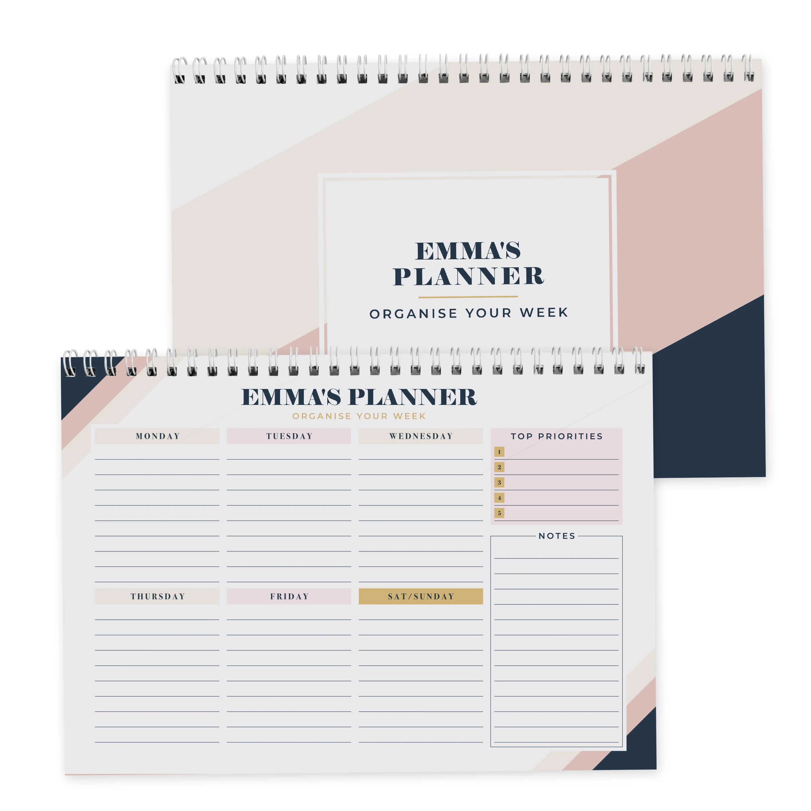 Personalised Free Text Navy & Blush A4 Desk Planner - Image 5