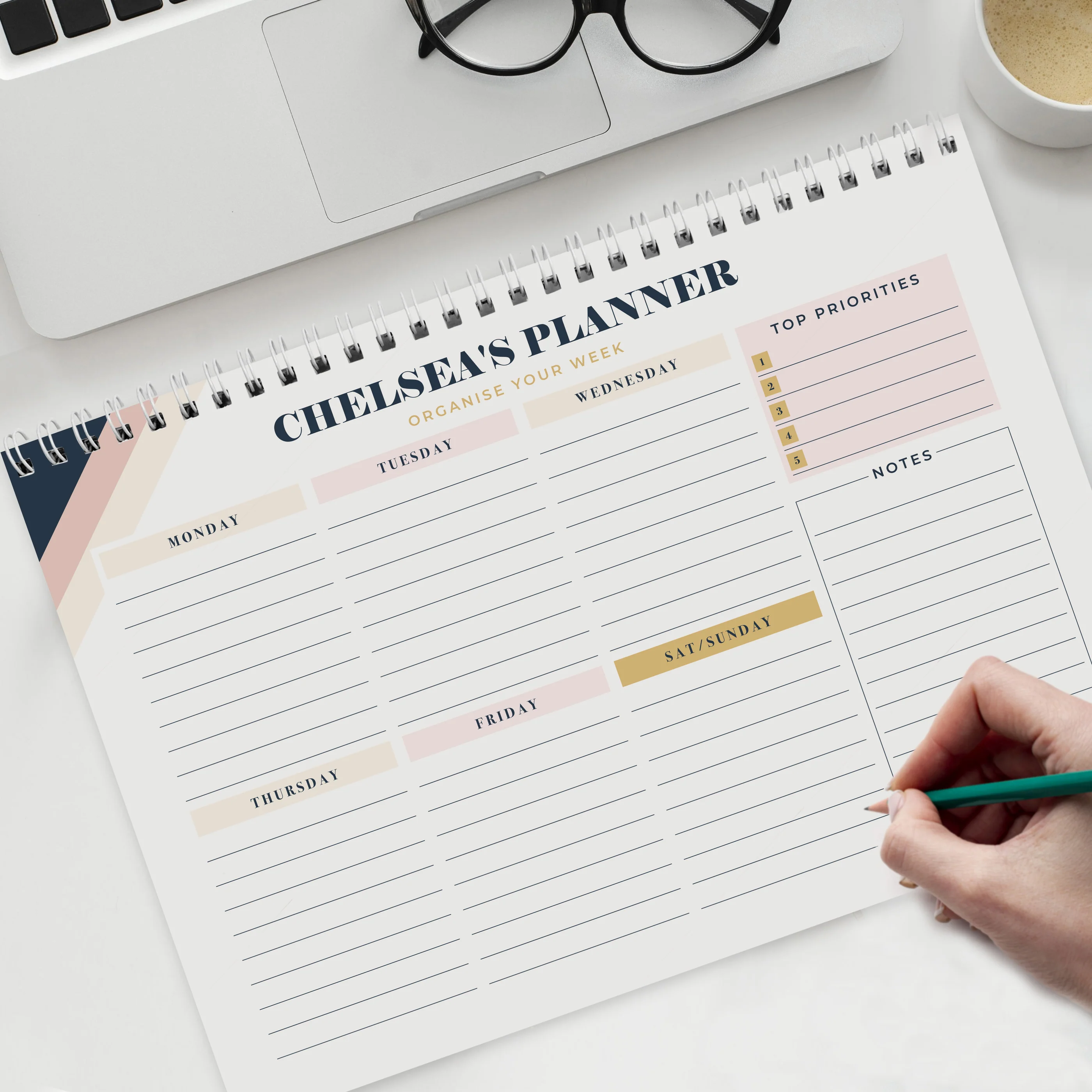 Personalised Free Text Navy & Blush A4 Desk Planner - Image 6