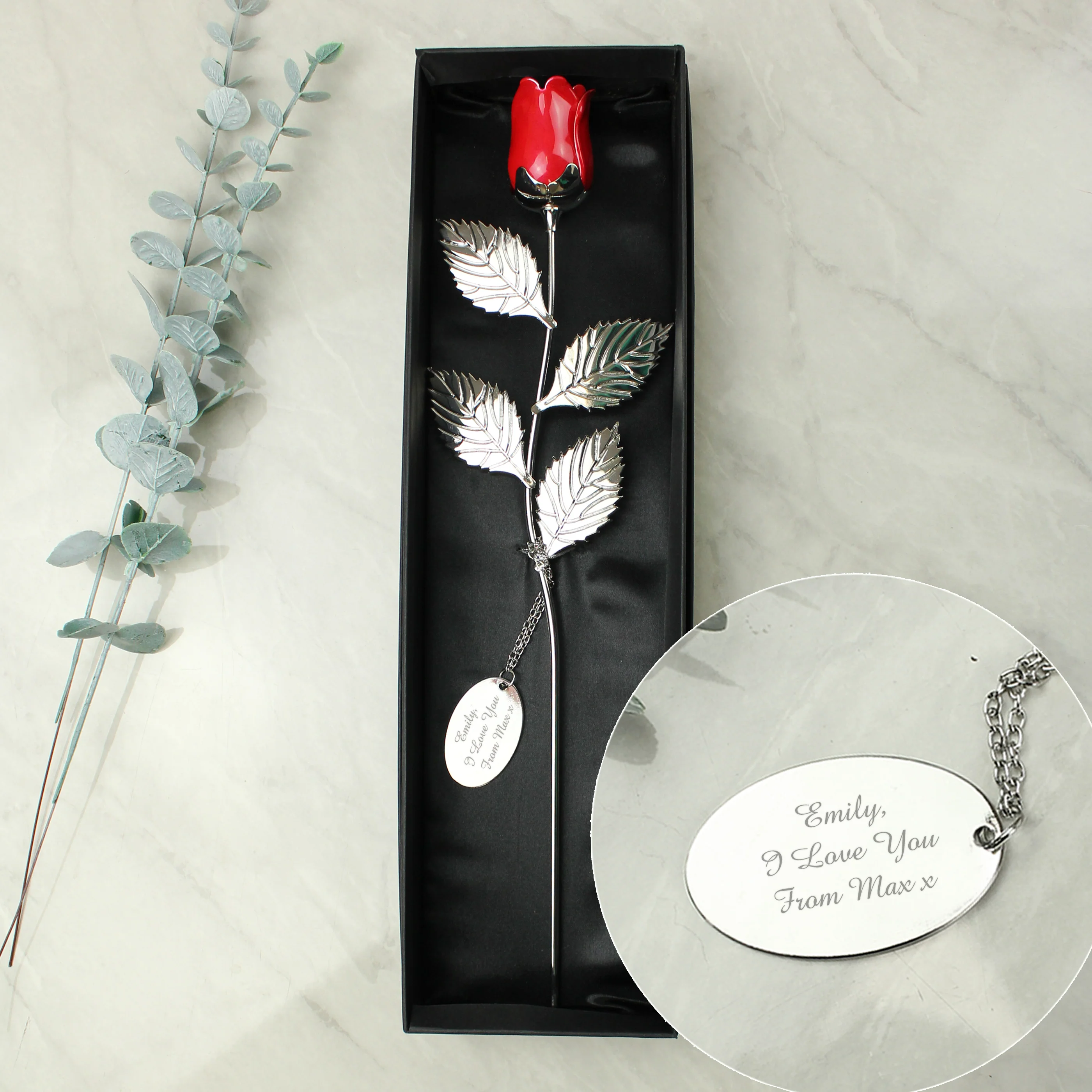 Personalised Free Text Silver Plated Red Rose - Image 6