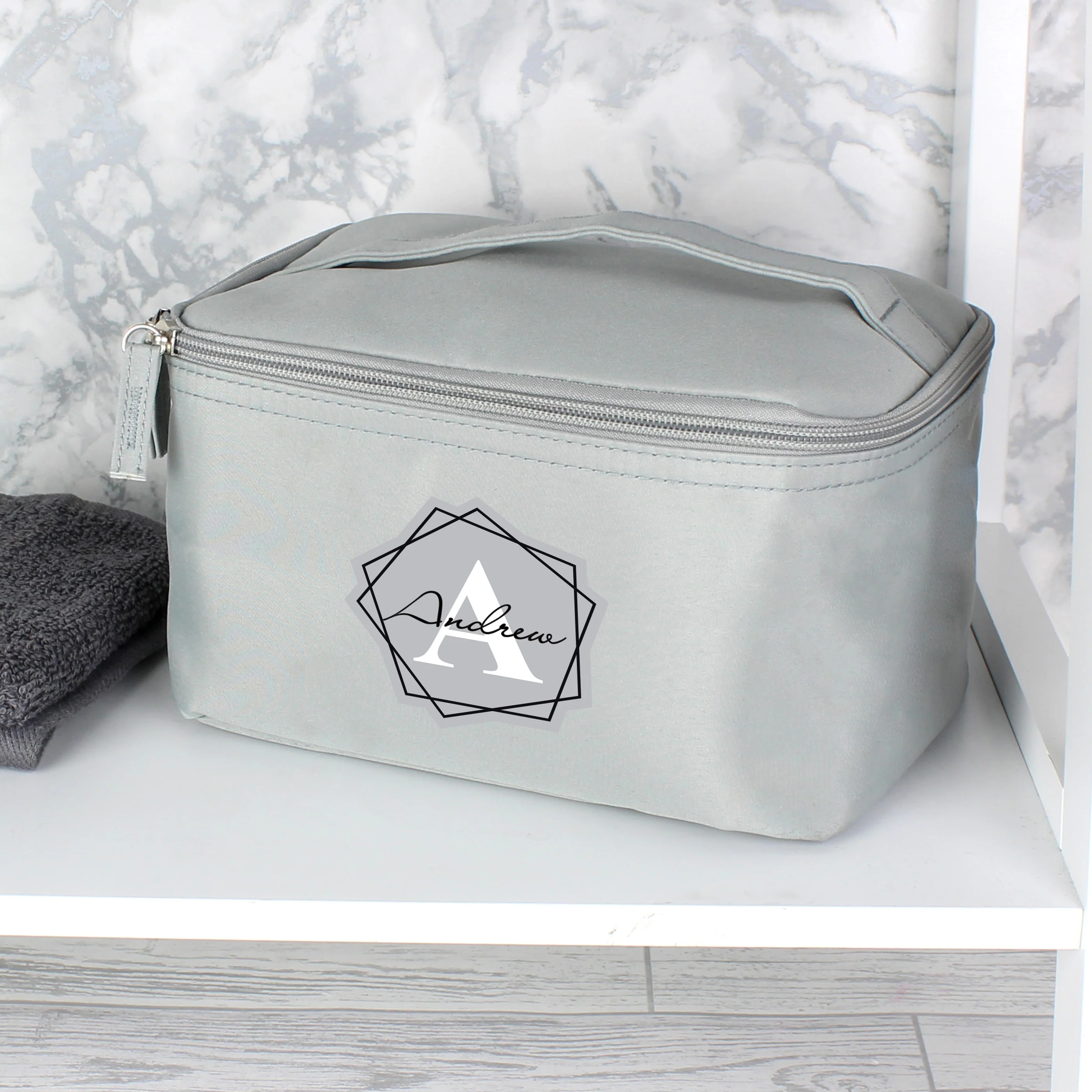 Personalised Geometric Initial Grey Toiletry Bag - Image 6
