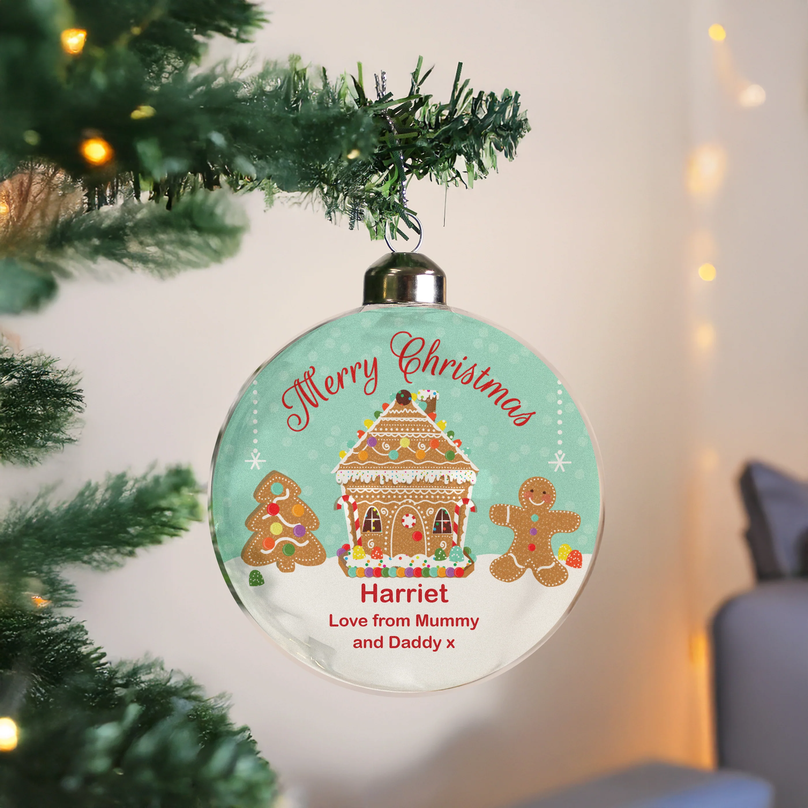 Personalised Gingerbread House Christmas Glass Bauble - Image 3