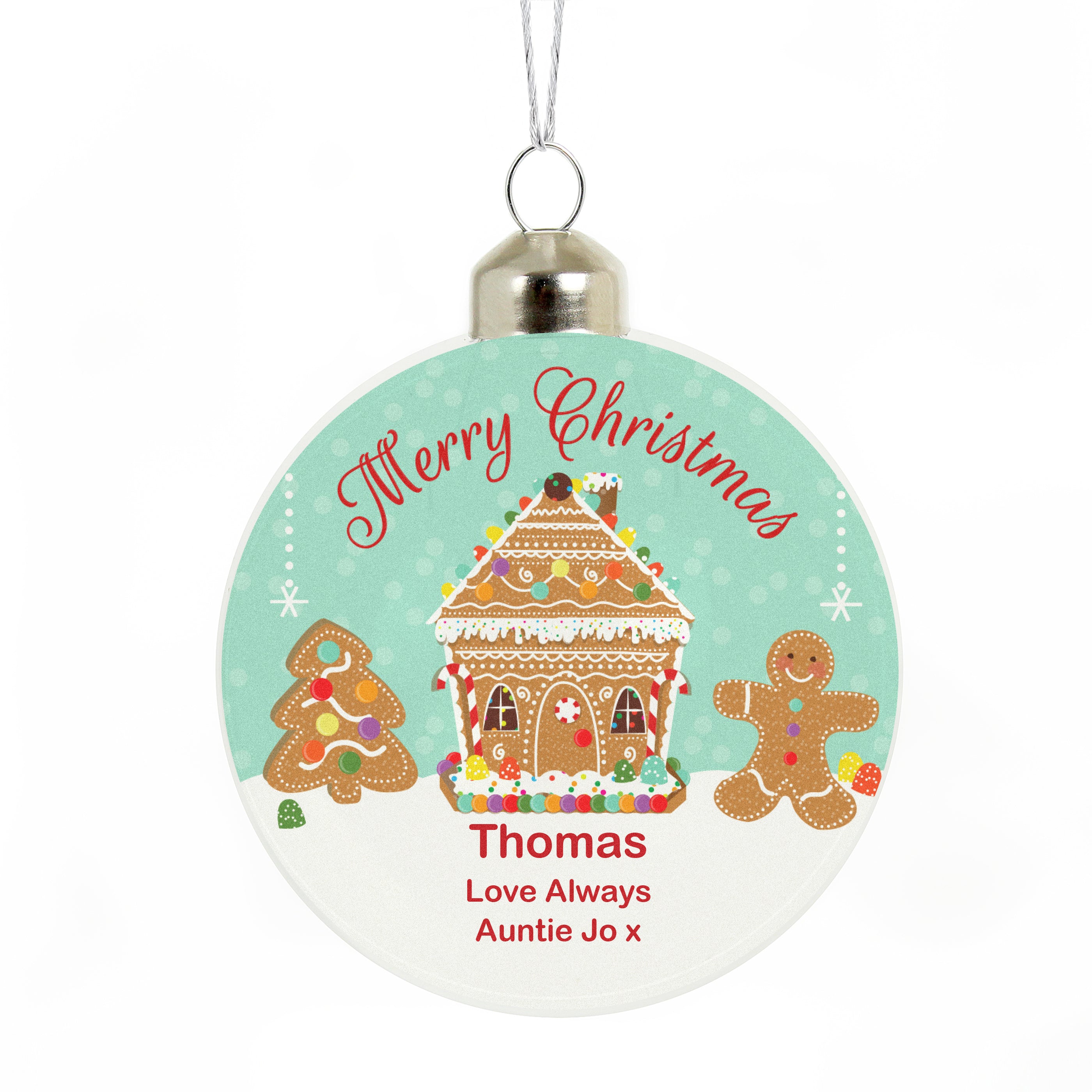 Personalised Gingerbread House Christmas Glass Bauble - Image 4