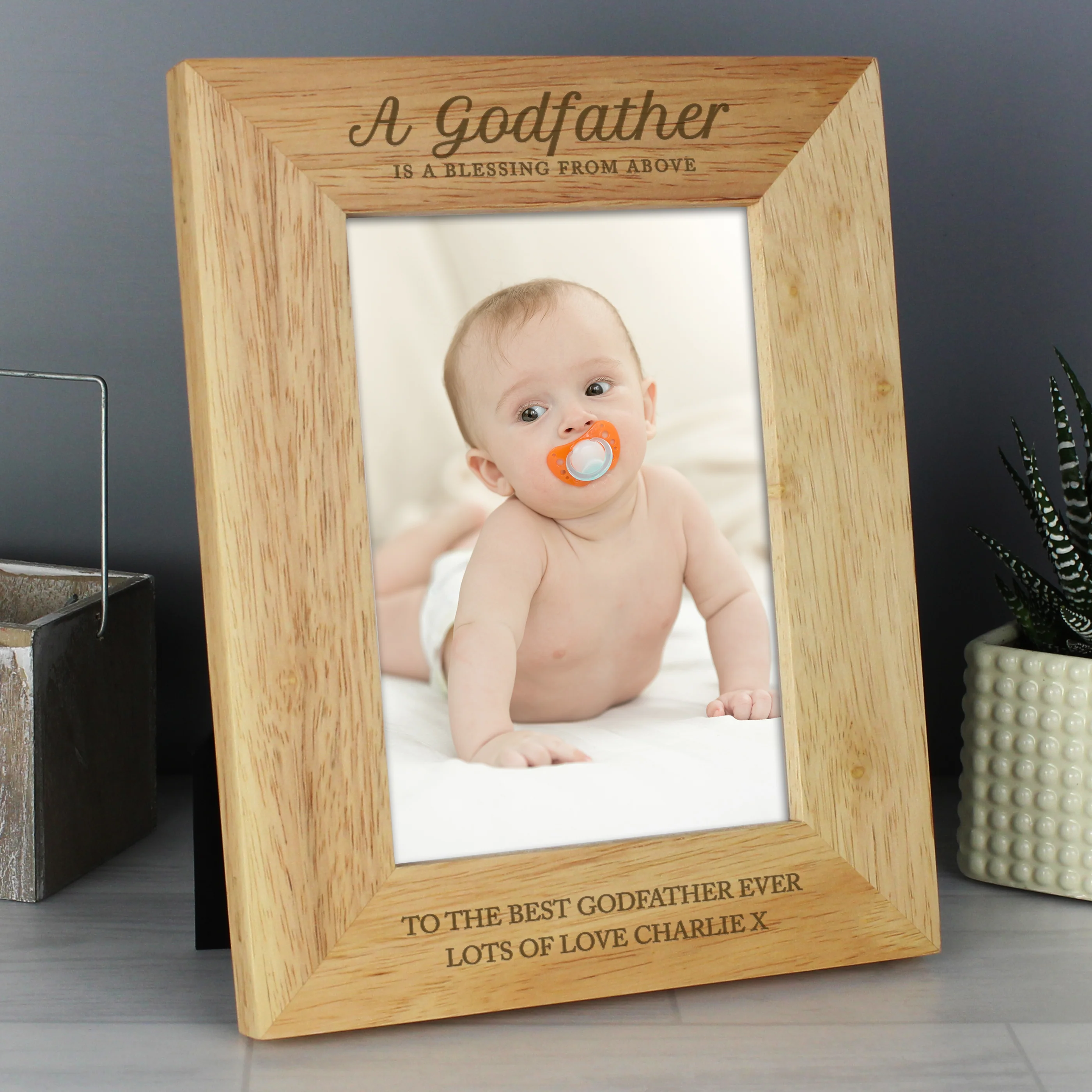 Personalised Godfather 5x7 Oak Finish Photo Frame - Image 4