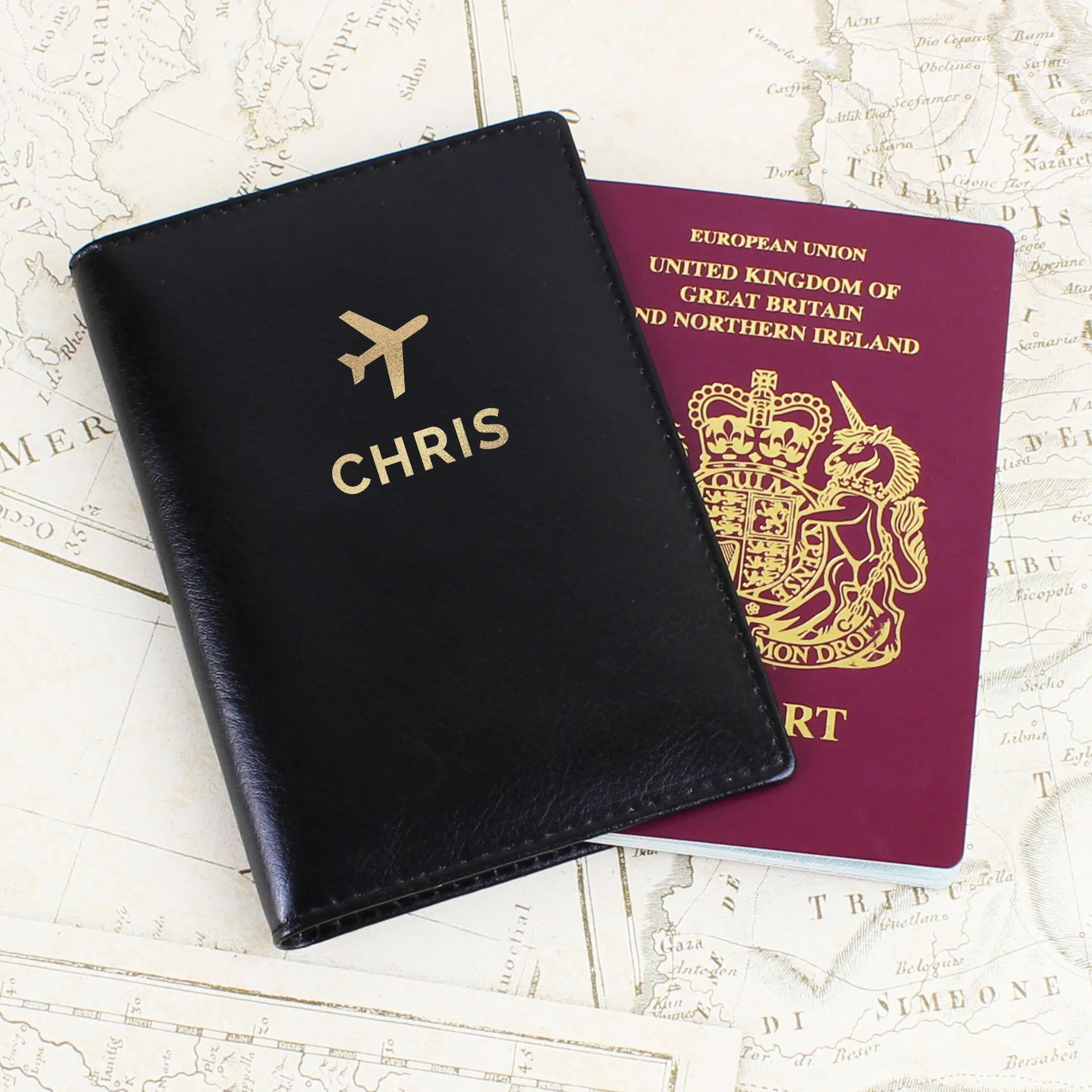 Personalised Gold Name Black Passport Holder - Image 3
