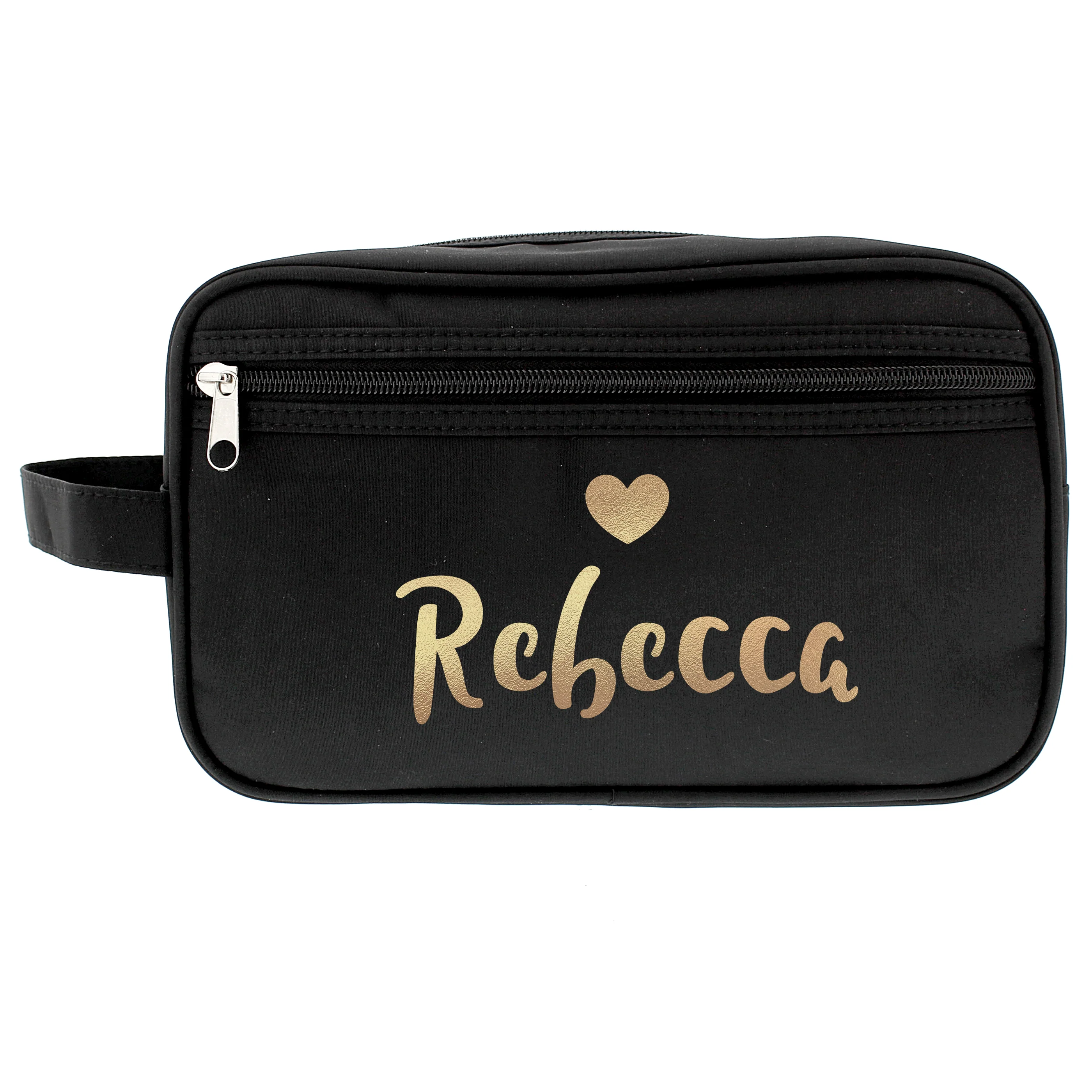 Personalised Gold Name Black Toiletry Bag - Image 2