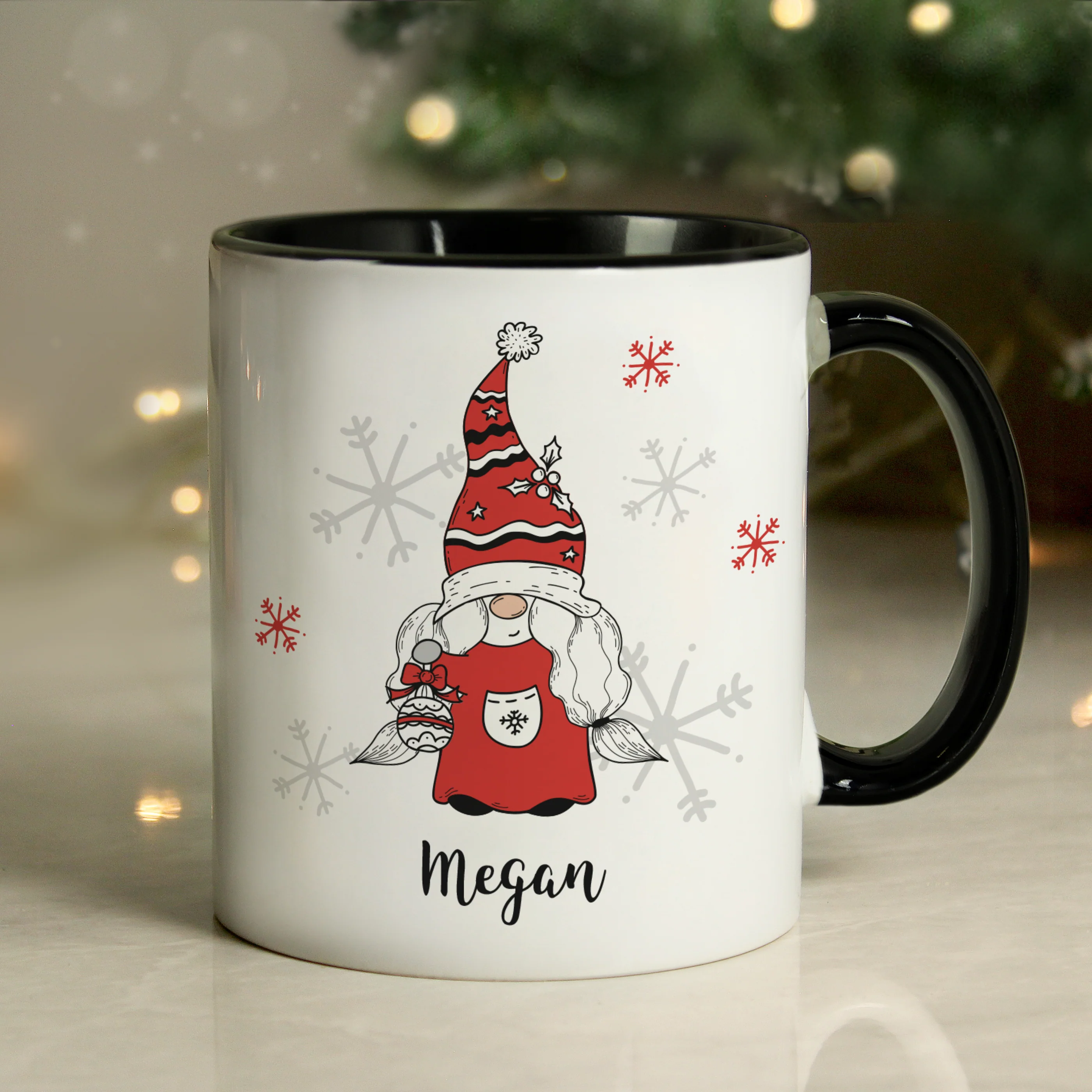 Personalised Gonk Family Black Handled Christmas Mug - Female - Image 2