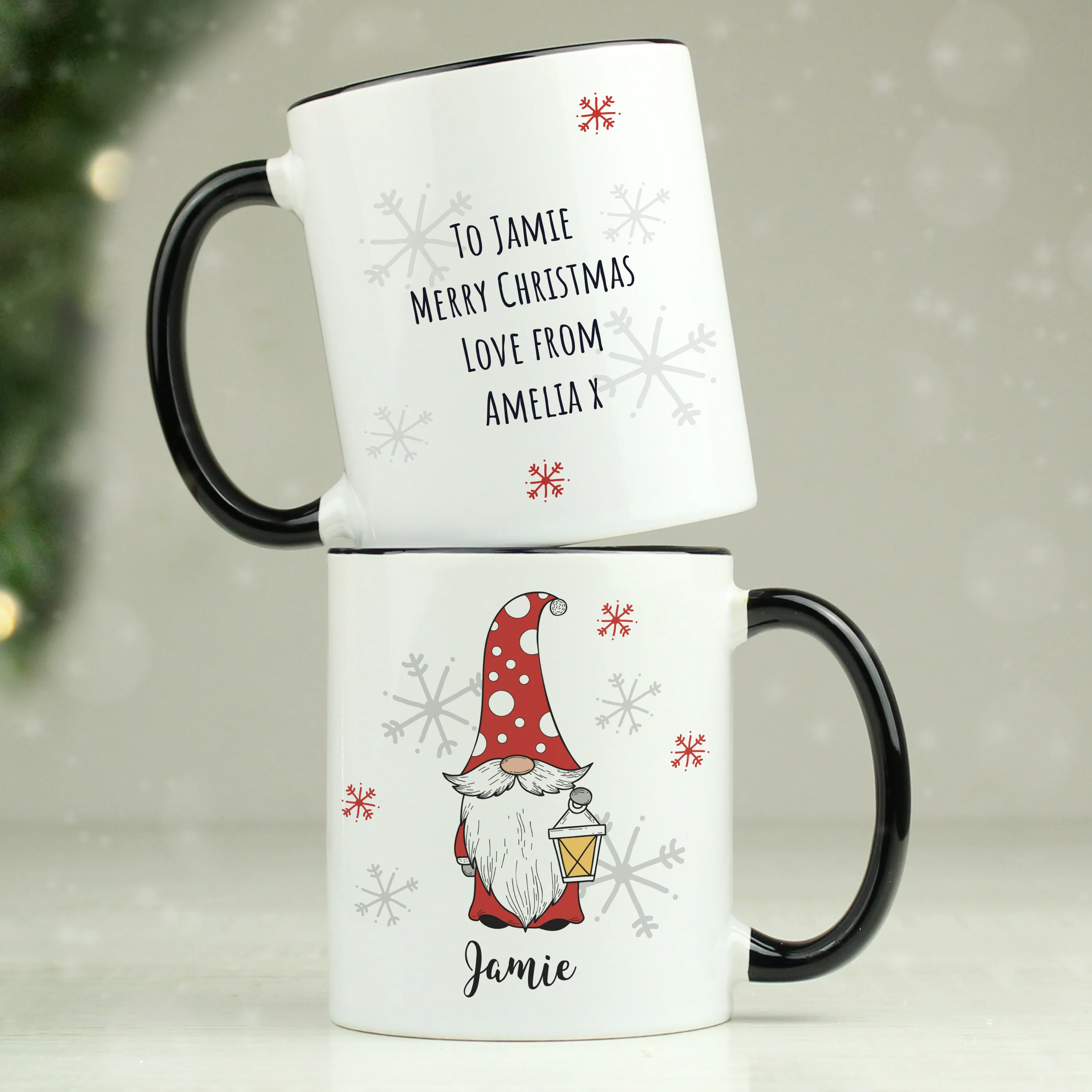 Personalised Gonk Family Black Handled Christmas Mug - Male - Image 3