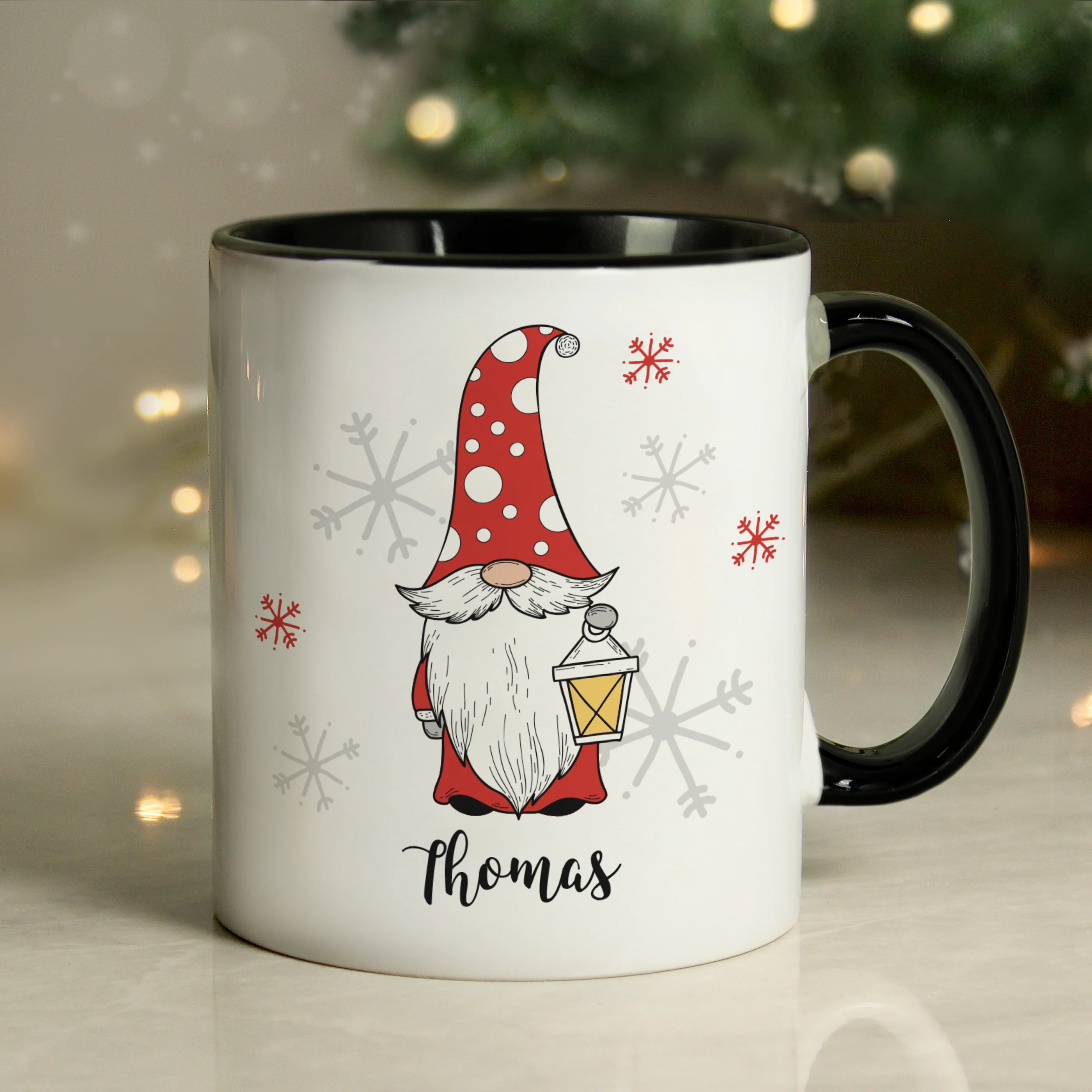 Personalised Gonk Family Black Handled Christmas Mug - Male - Image 4